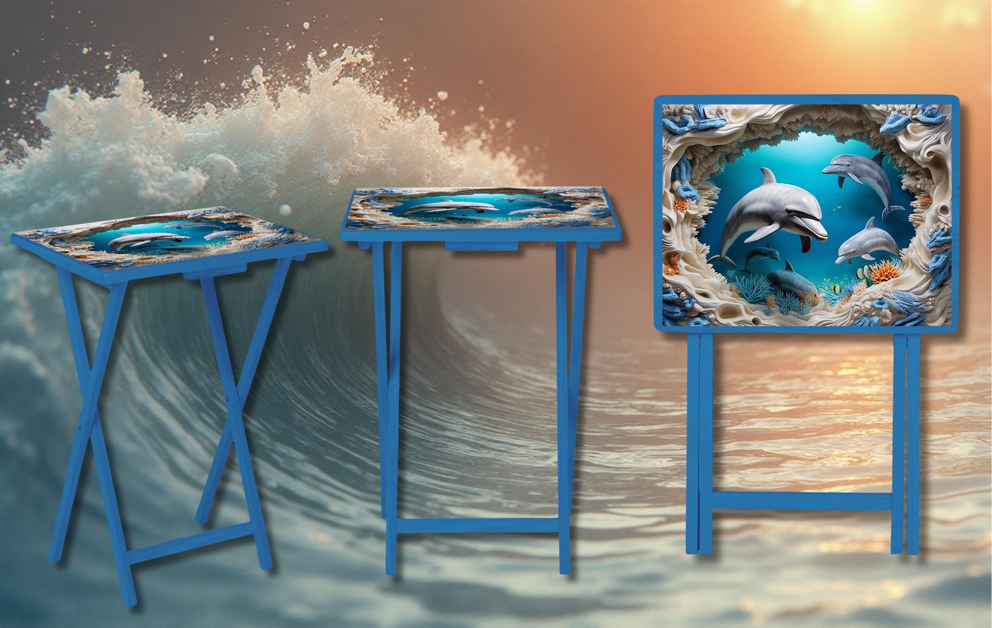 Dolphin Foldable Wooden TV Tray or Bed tray/lap Desk, make every snack feel like a beach day2 Sizes and Multiple Images Available.
