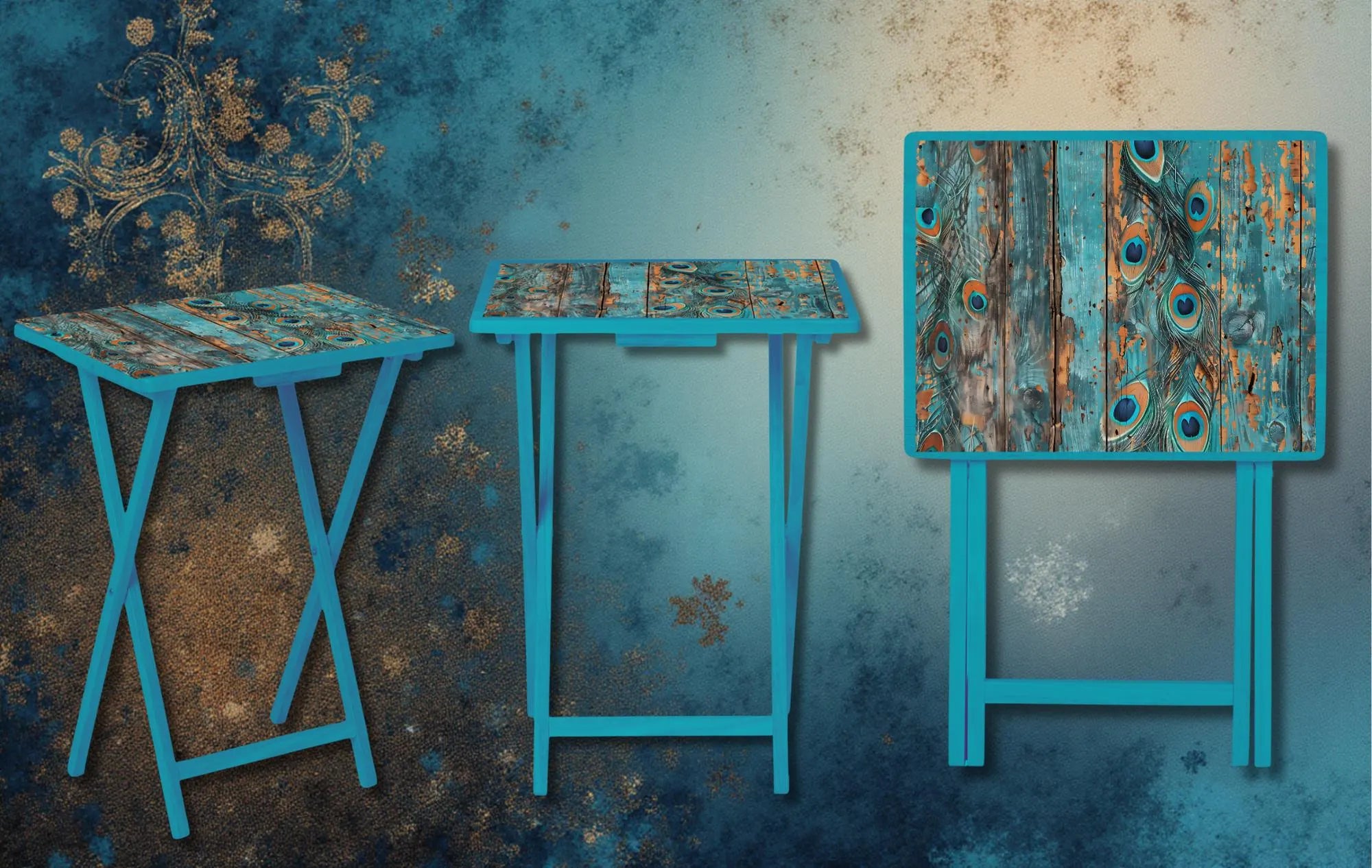 Peacock Foldable Wooden TV Tray or Bed tray/lap Desk. Make snack time fabulous with peacock‑level confidence, 2 Sizes and Multiple Images Available.