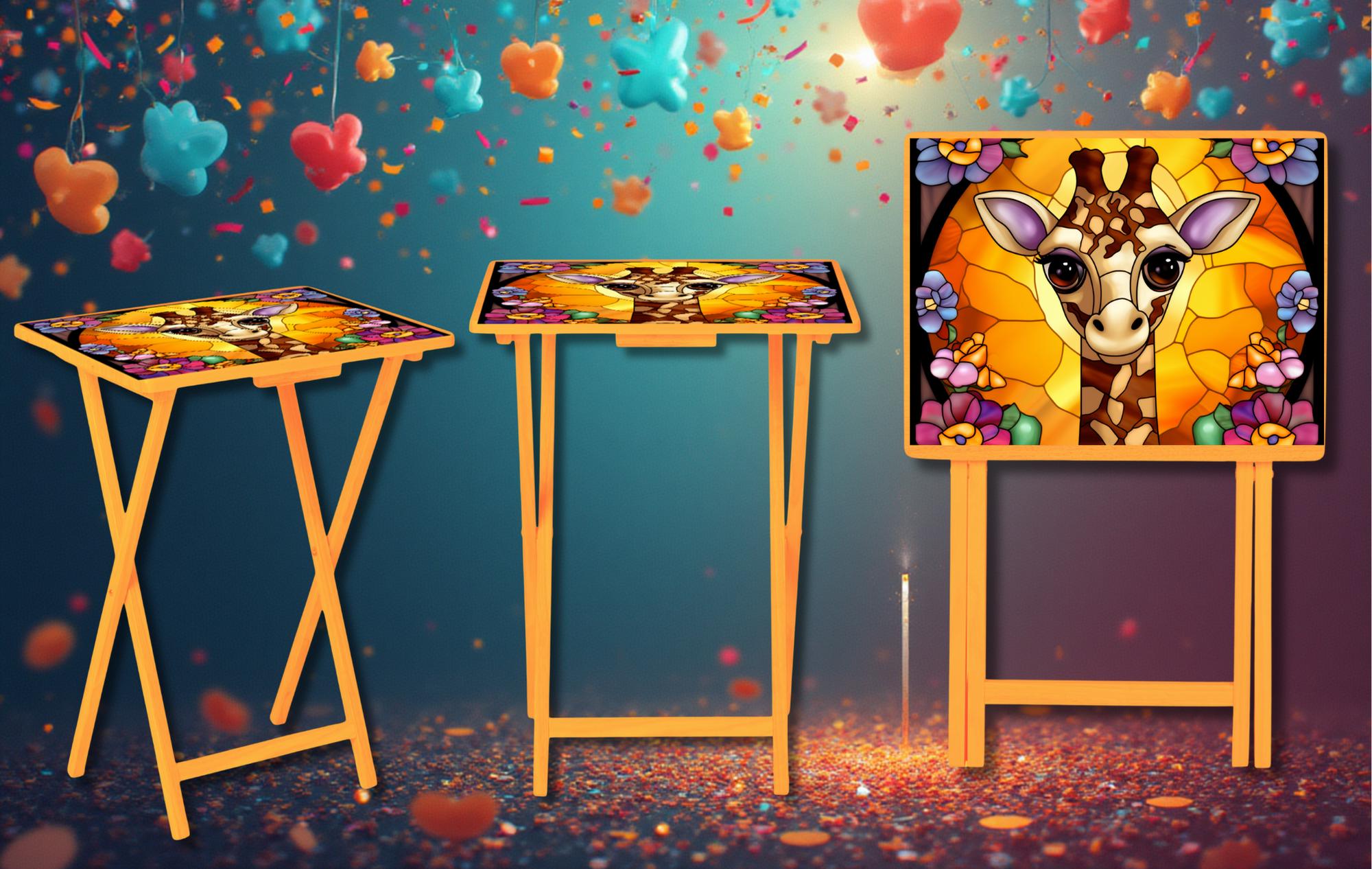 Snack time just got a little taller, Giraffe Foldable Wooden TV Tray or Bed tray/lap Desk, 2 Sizes and Multiple Images Available.