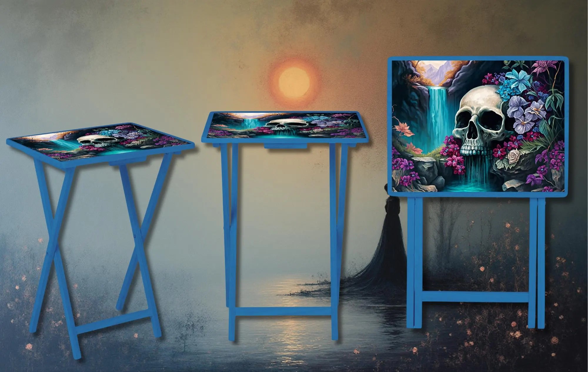 Skulls Foldable Wooden TV Tray or Bed tray/lap Desk, 2 Sizes and Multiple Images Available.