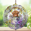 Highland Cow Aluminum Metal Wind Spinner.  Cute + whimsical personality. Multiple images available.