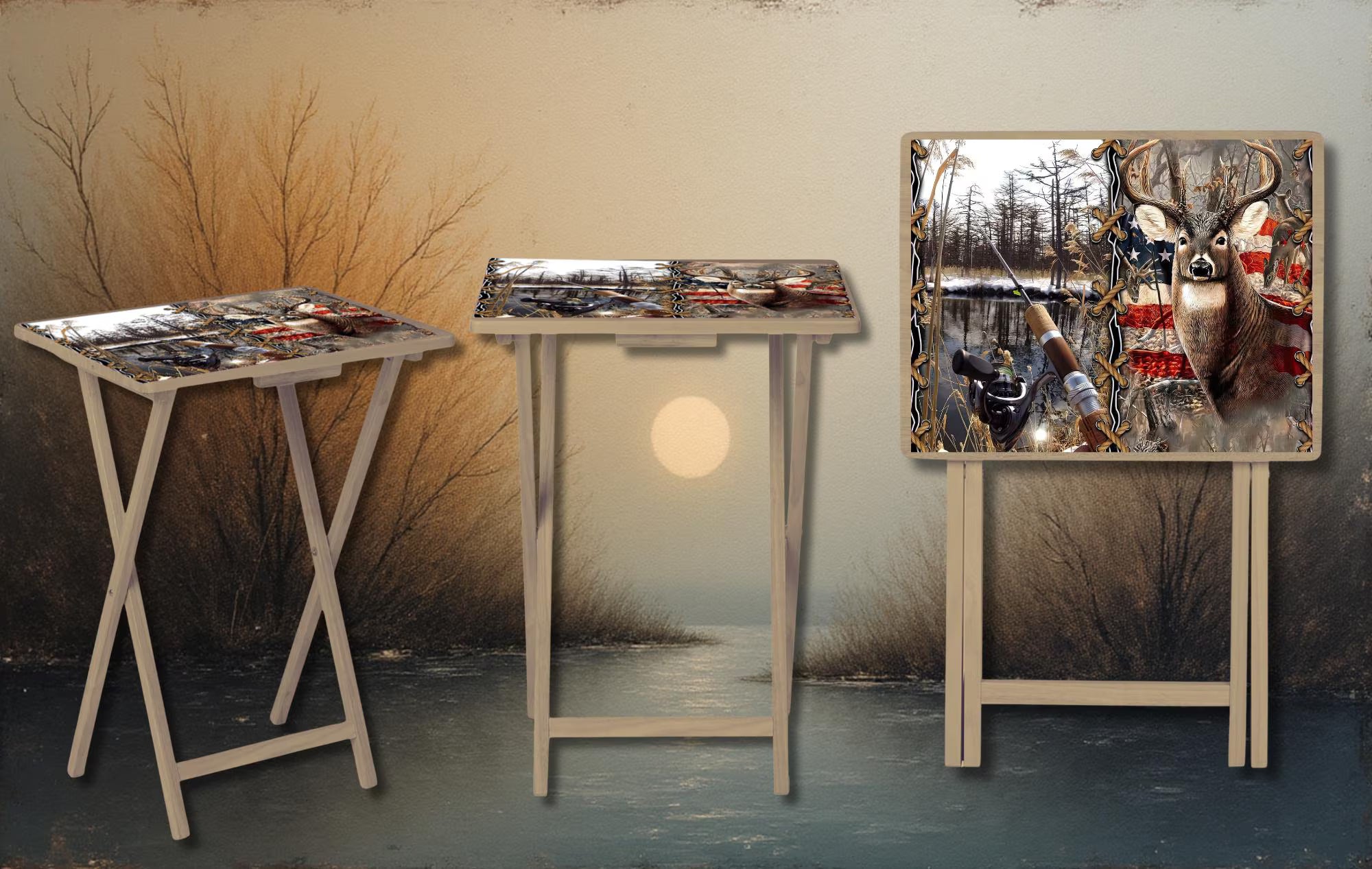 Wildlife, Hunting/ Fishing Foldable Wooden TV Tray or Bed tray/lap Desk, 2 Sizes and Multiple Images Available.