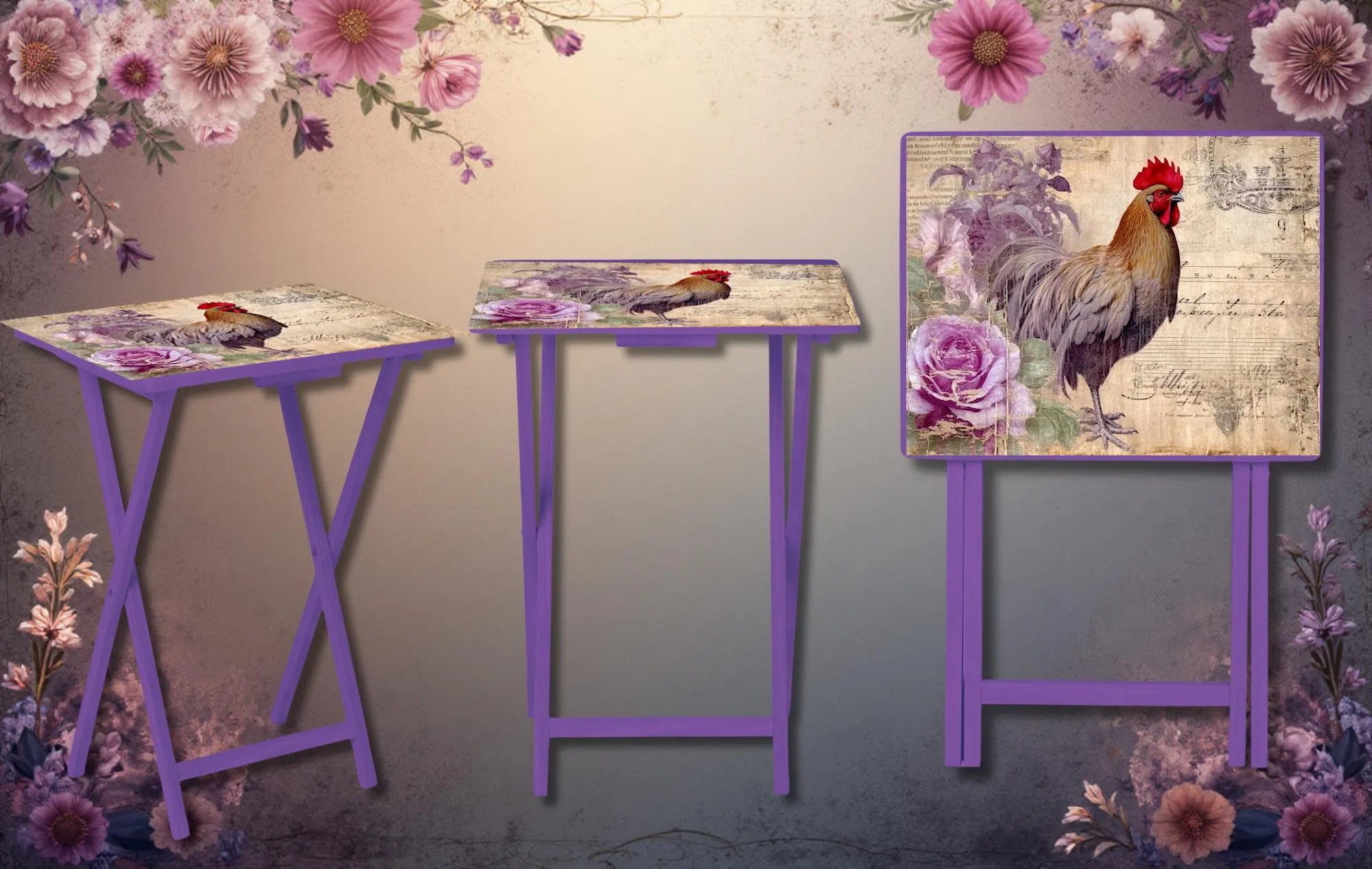 Chicken Foldable Wooden TV Tray or Bed tray/lap Desk, 2 Sizes and Multiple Images Available.