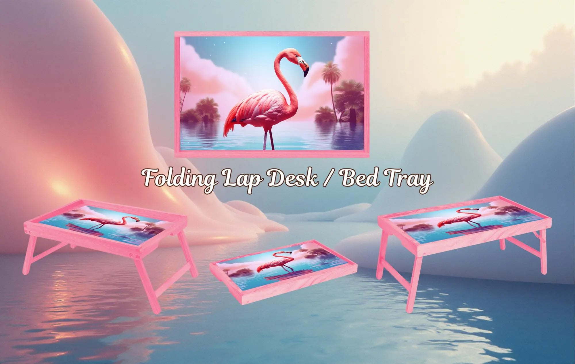 Flamingo Foldable Wooden TV Tray or Bed tray/lap desk. Multiple Images Available.