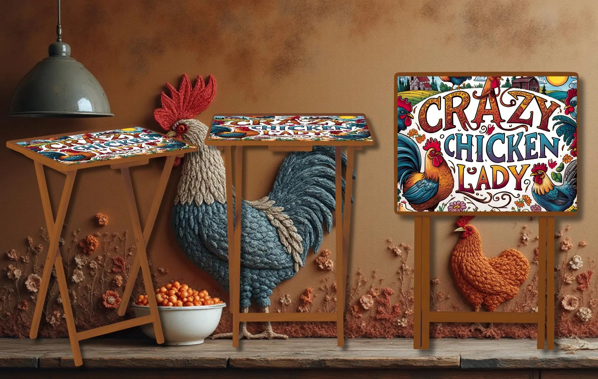 Chicken Foldable Wooden TV Tray or Bed tray/lap Desk, 2 Sizes and Multiple Images Available.
