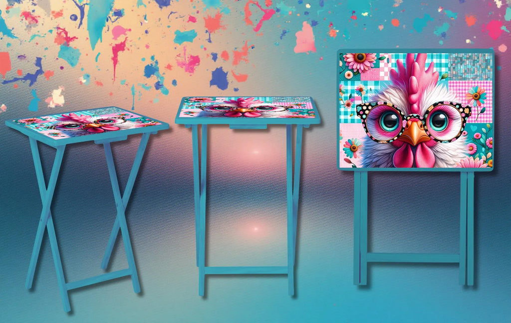 Chicken Foldable Wooden TV Tray or Bed tray/lap Desk, 2 Sizes and Multiple Images Available.