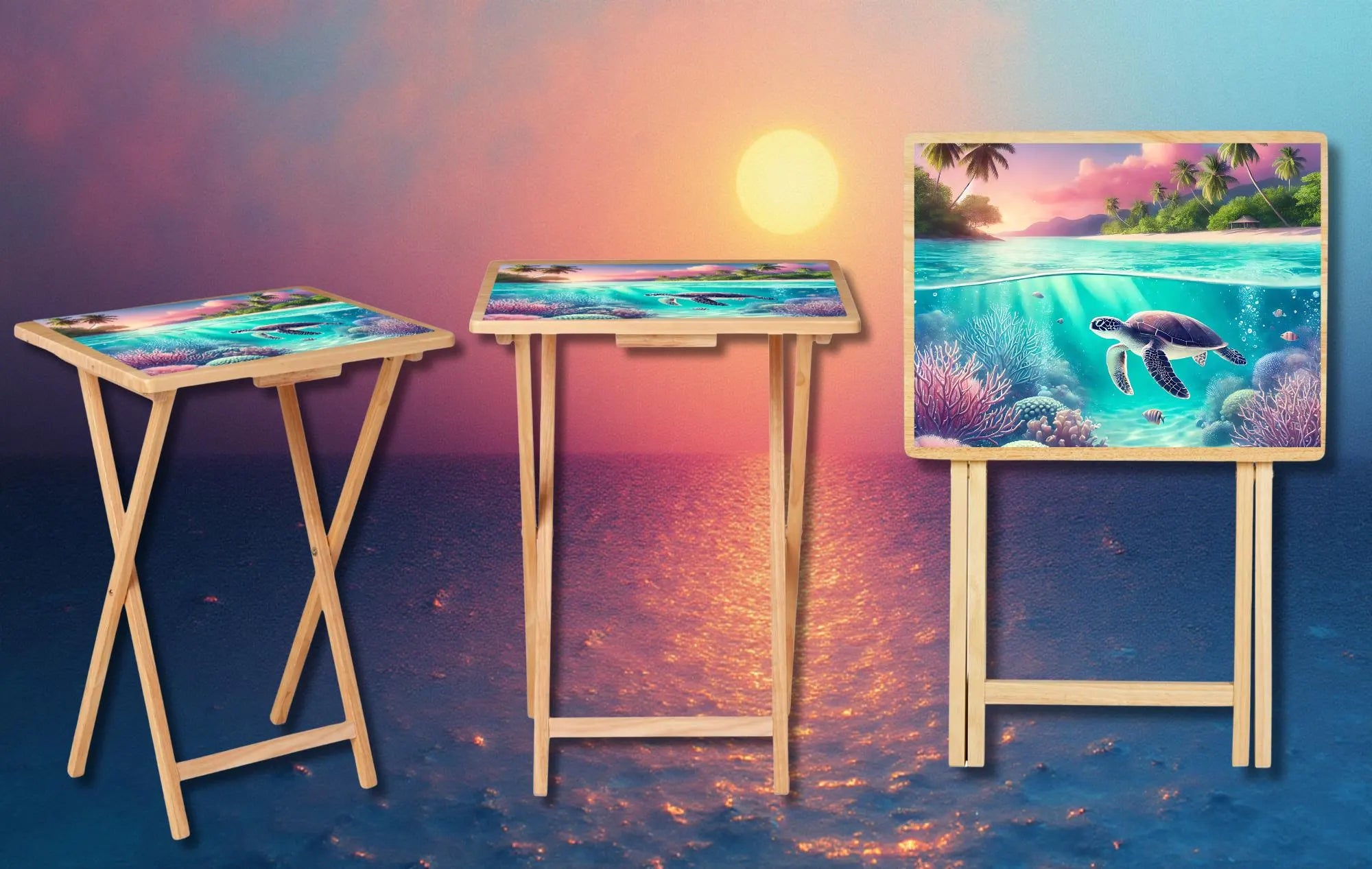 Sea Turtle Foldable Wooden TV Tray or Bed tray/lap Desk. Sea Turtle Treasures. 2 Sizes and Multiple Images Available.
