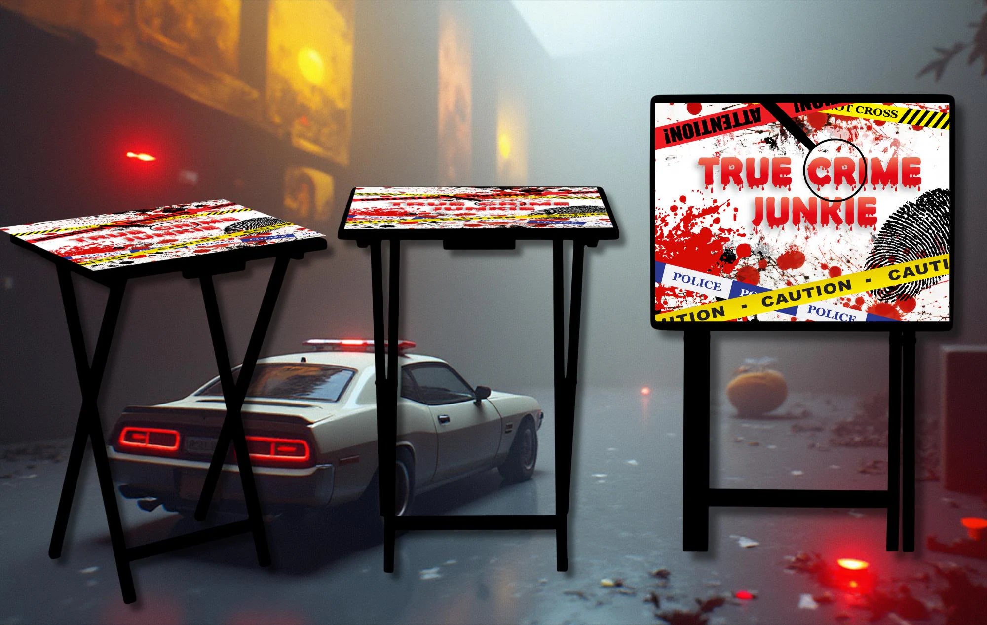 True Crime Foldable Wooden TV Tray or Bed tray/lap Desk. Snacks? Check. Show? Check. Theories? Always, 2 Sizes and Multiple Images Available.