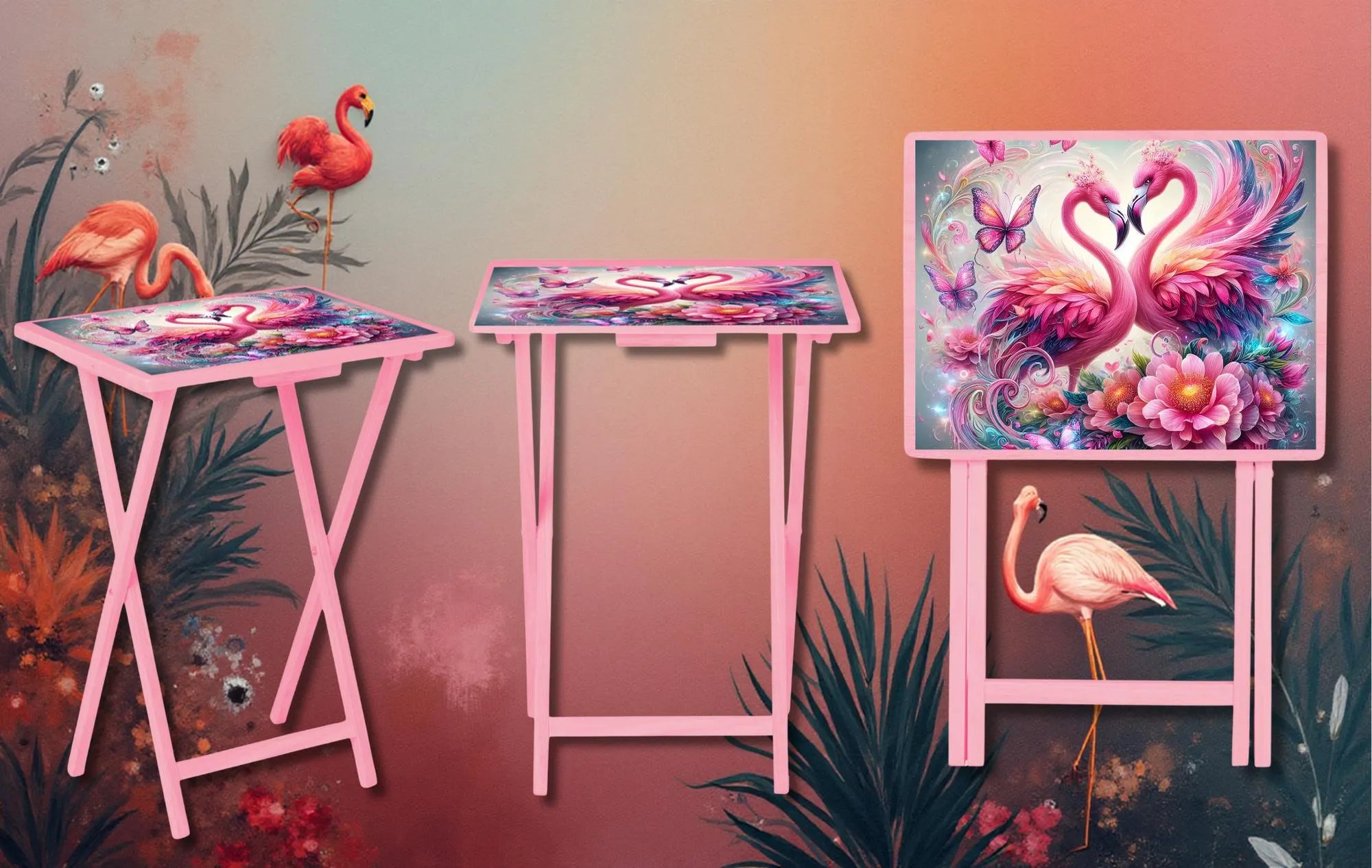 Flamingo Foldable Wooden TV Tray or Bed tray/lap desk. Multiple Images Available.
