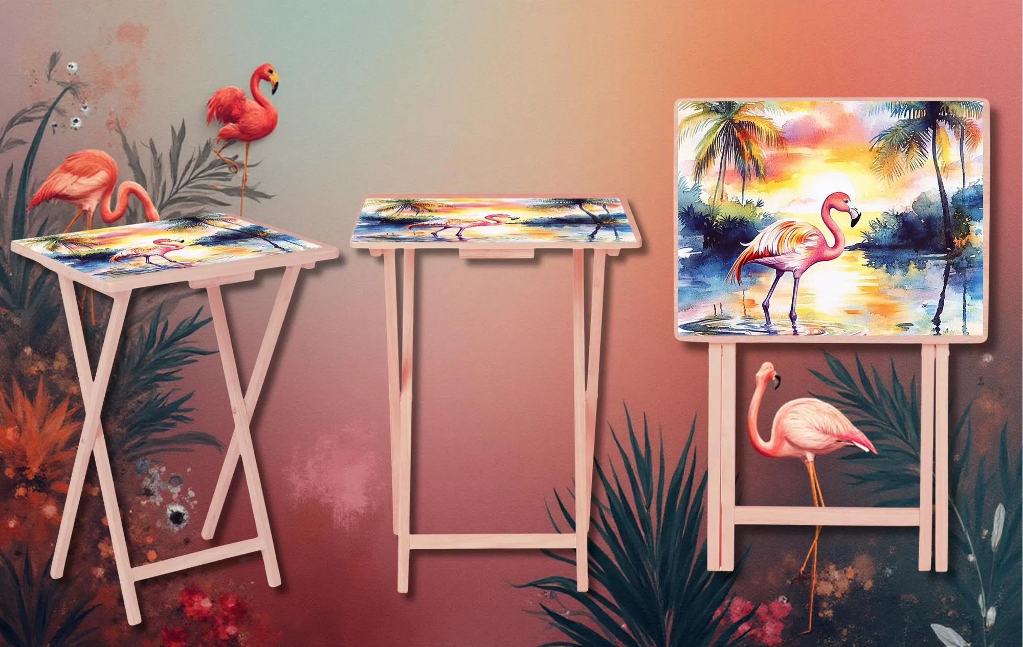 Flamingo Foldable Wooden TV Tray or Bed tray/lap desk. Multiple Images Available.