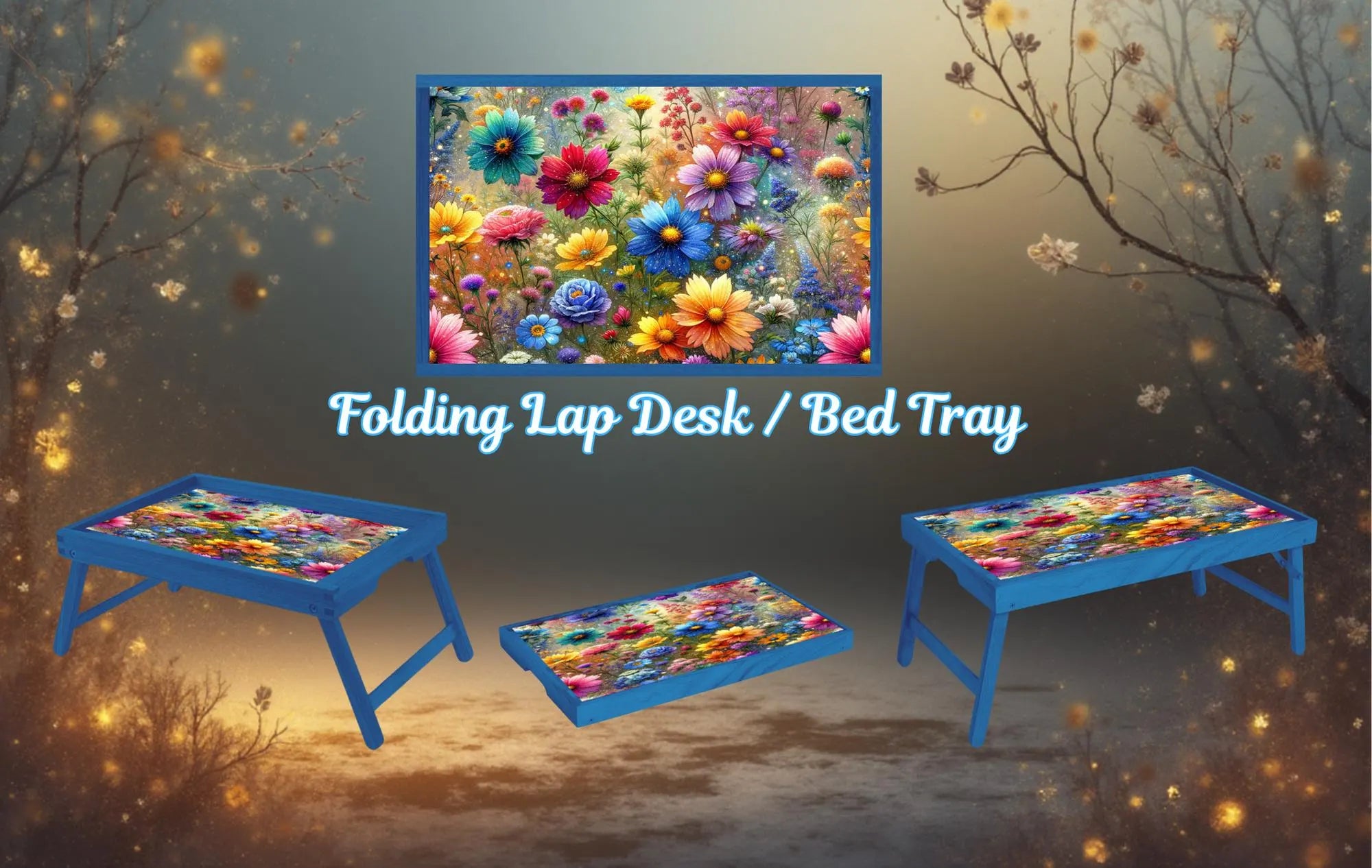 Floral Foldable Wooden TV Tray or Bed tray/lap Desk, 2 Sizes and Multiple Images Available.