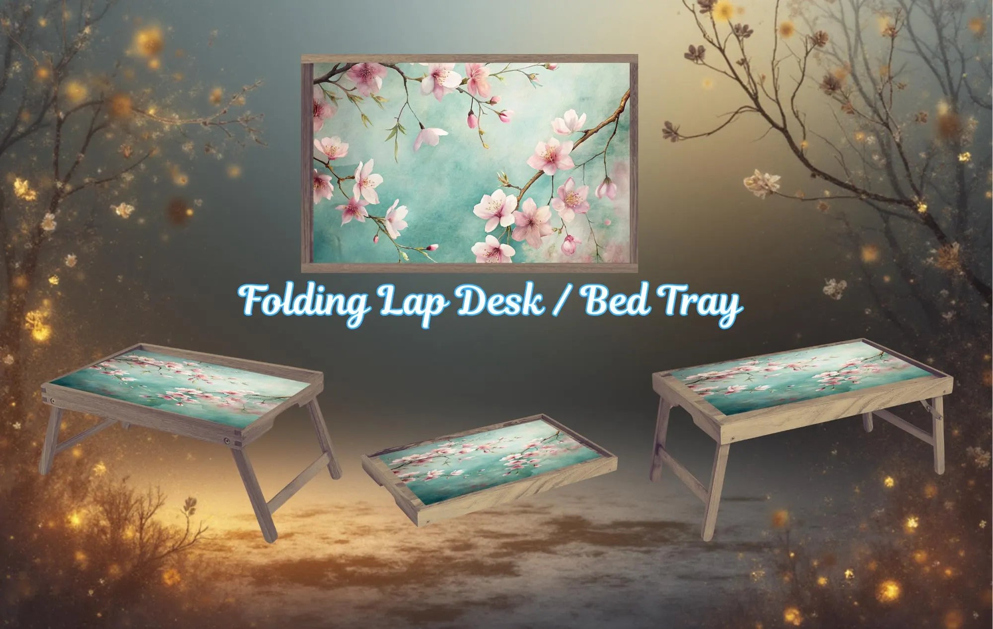 Floral Foldable Wooden TV Tray or Bed tray/lap Desk, 2 Sizes and Multiple Images Available.