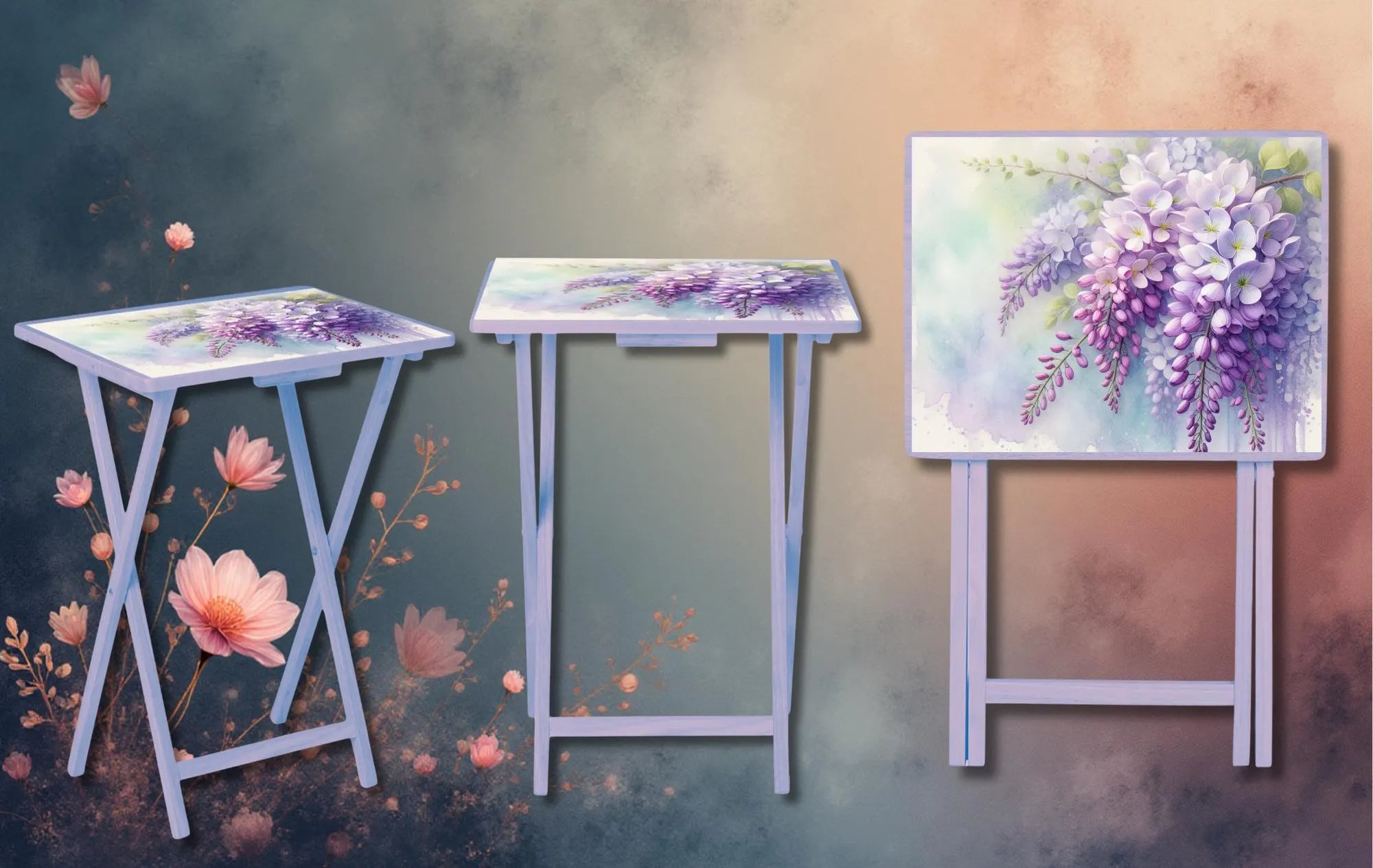 Floral Foldable Wooden TV Tray or Bed tray/lap Desk, 2 Sizes and Multiple Images Available.