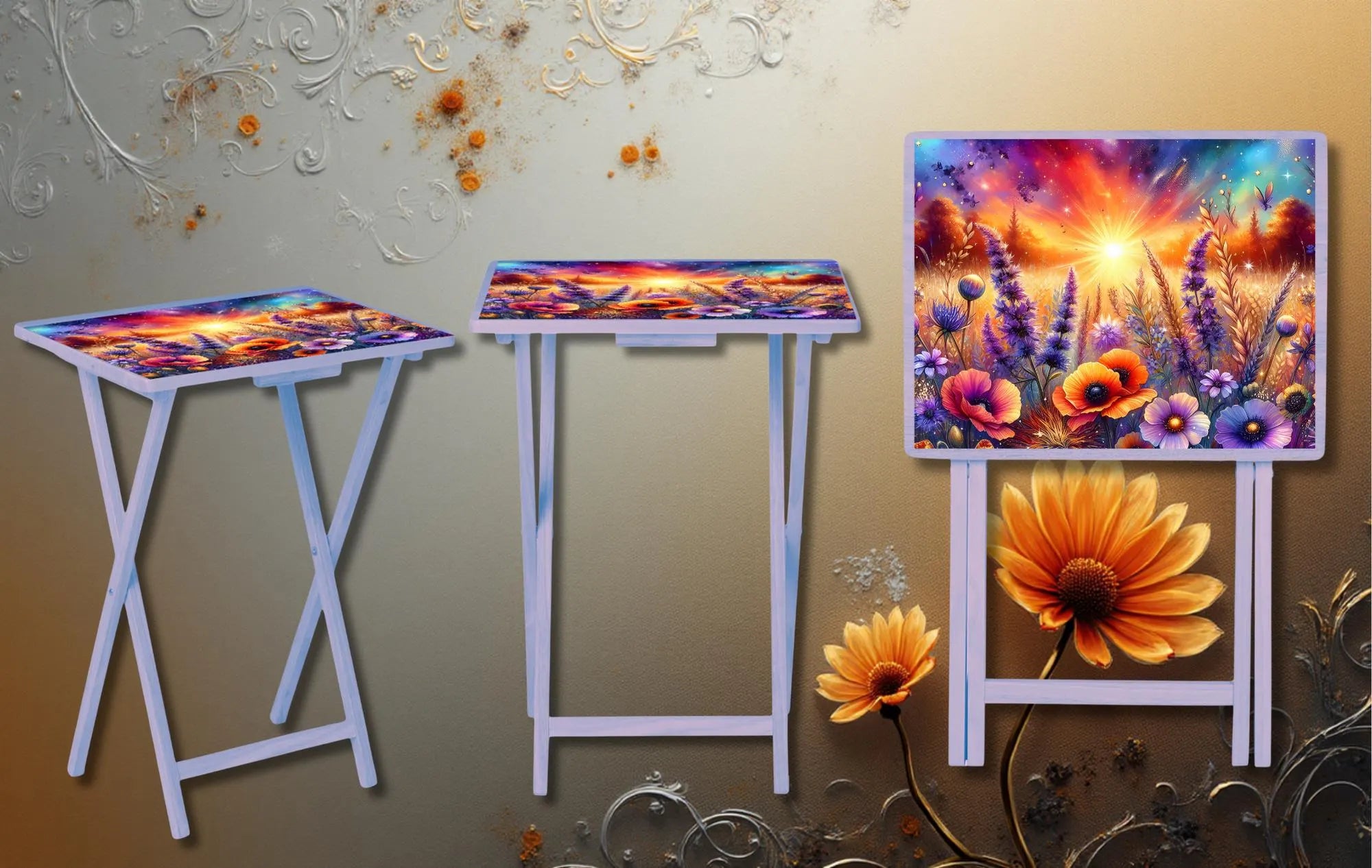 Floral Foldable Wooden TV Tray or Bed tray/lap Desk, 2 Sizes and Multiple Images Available.