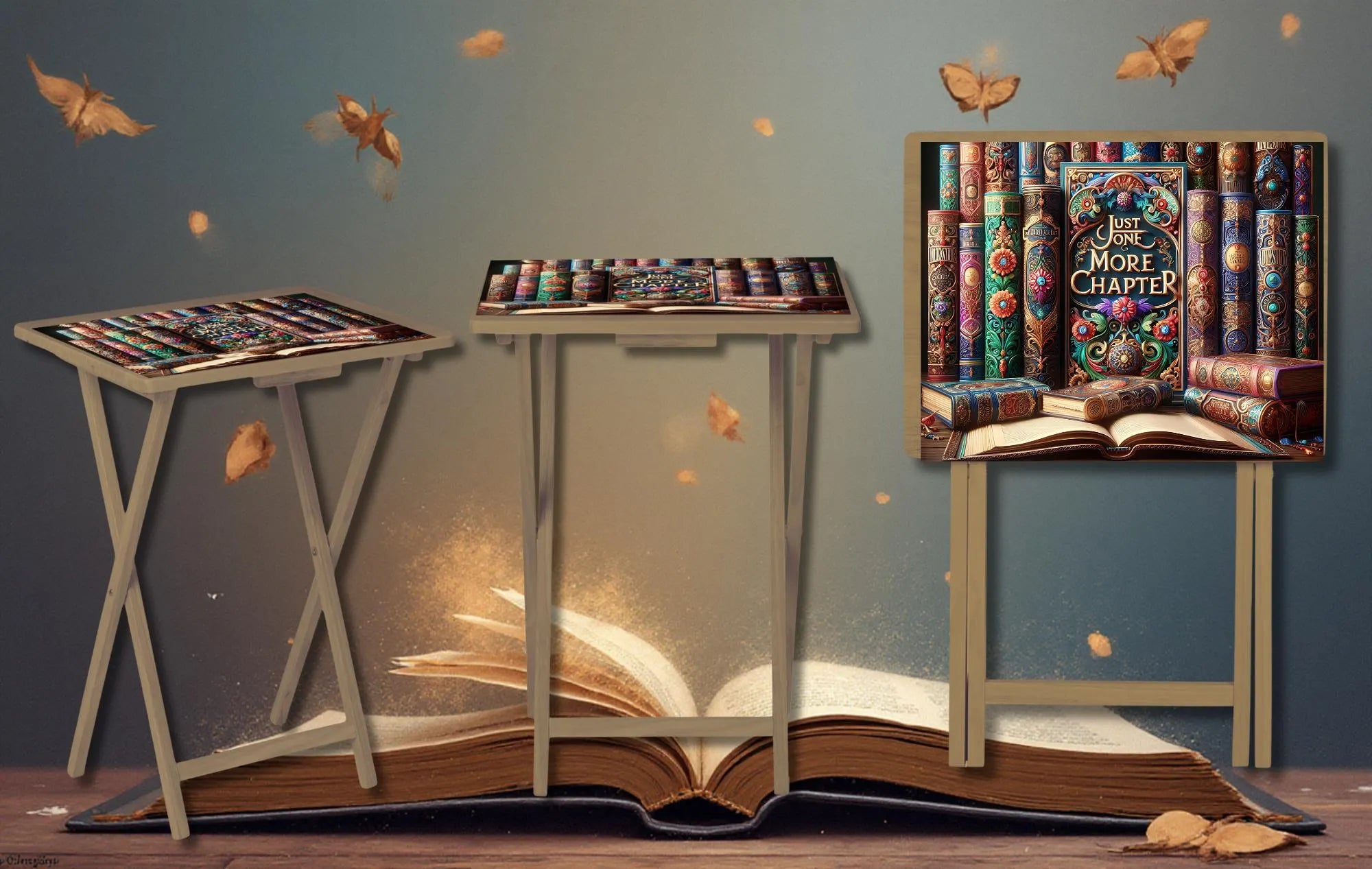 Once Upon a Snack Folding Tray. Books Foldable Wooden TV Tray or Bed tray/lap Desk, 2 Sizes and Multiple Images Available.
