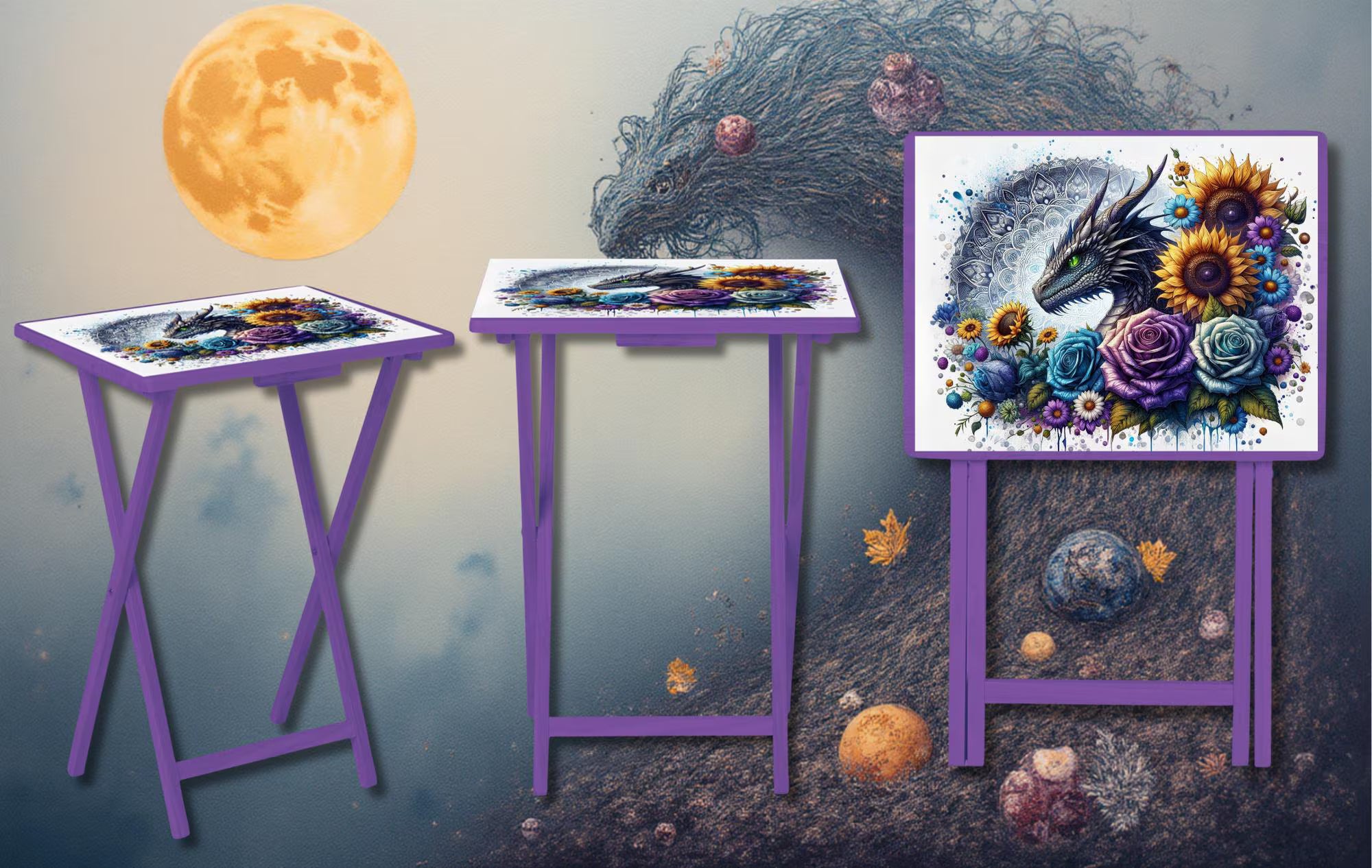 Dragon Foldable Wooden TV Tray or Bed tray/lap Desk, Add a little fire to your day. 2 Sizes and Multiple Images Available.