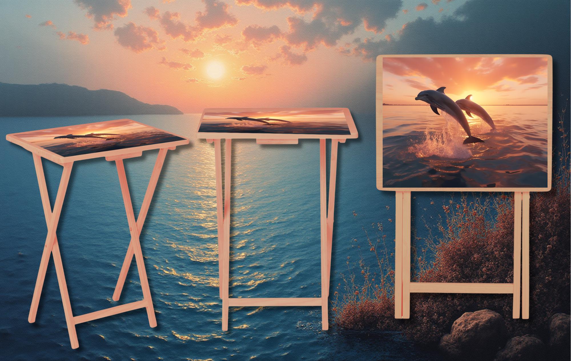 Dolphin Foldable Wooden TV Tray or Bed tray/lap Desk, make every snack feel like a beach day2 Sizes and Multiple Images Available.