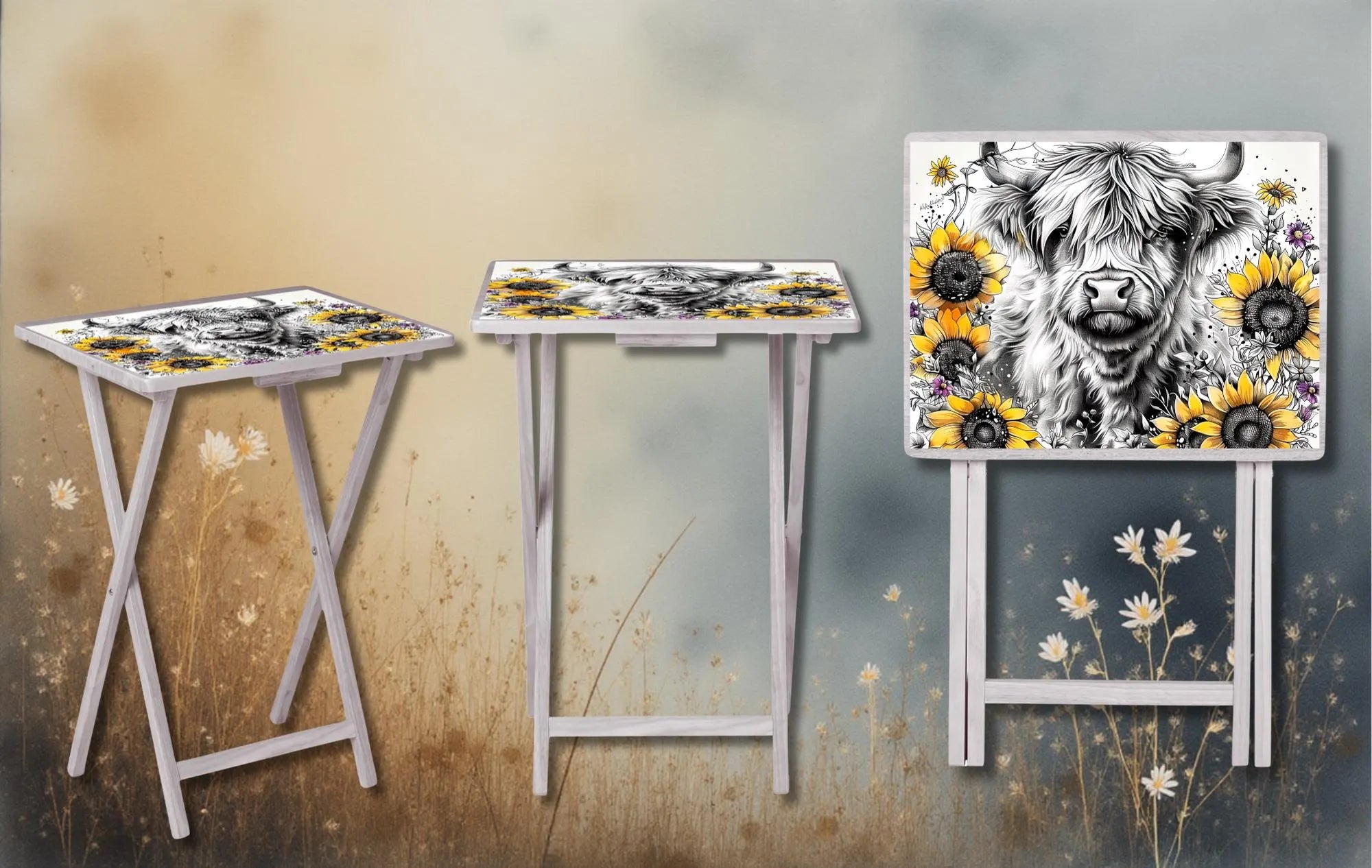 Highland Cow Foldable Wooden TV Tray or Bed tray/lap Desk. A little farmhouse comfort, right at your couch. 2 Sizes and Multiple Images Available.