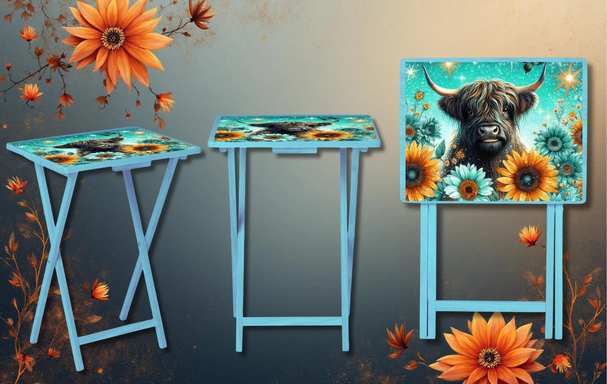 Highland Cow Foldable Wooden TV Tray or Bed tray/lap Desk. A little farmhouse comfort, right at your couch. 2 Sizes and Multiple Images Available.