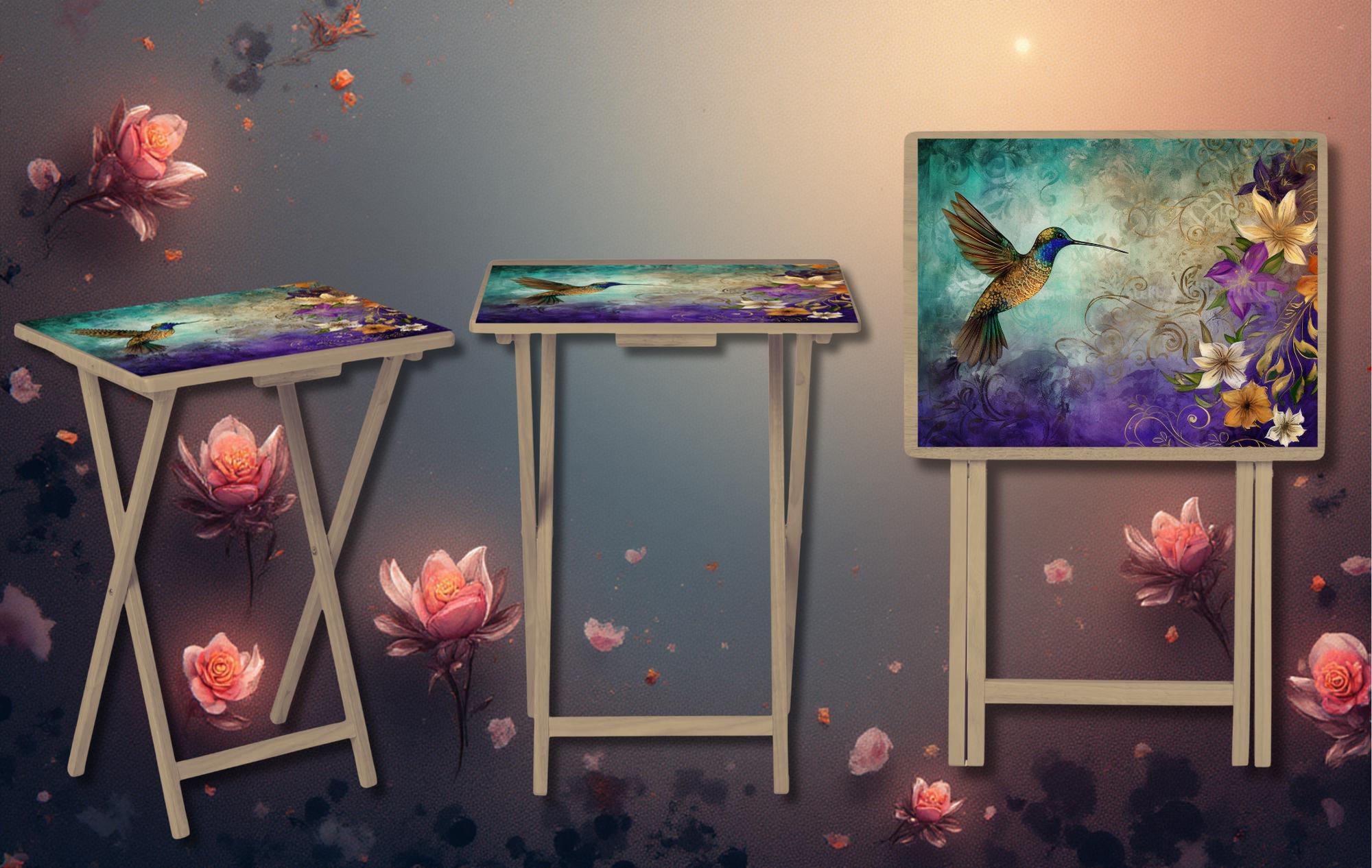Hummingbird Foldable Wooden TV Tray or Bed tray/lap Desk. Let your space bloom beautifully. 🌺✨ 2 Sizes and Multiple Images Available. .