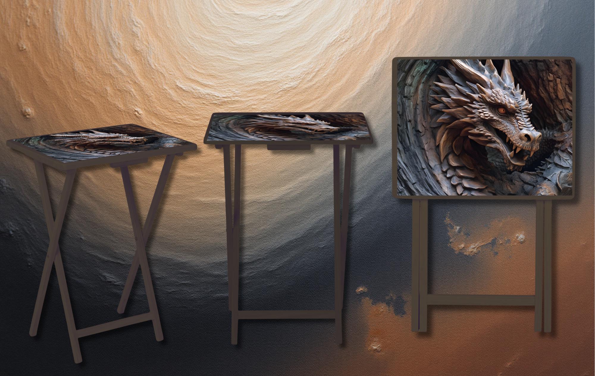 Dragon Foldable Wooden TV Tray or Bed tray/lap Desk, Add a little fire to your day. 2 Sizes and Multiple Images Available.