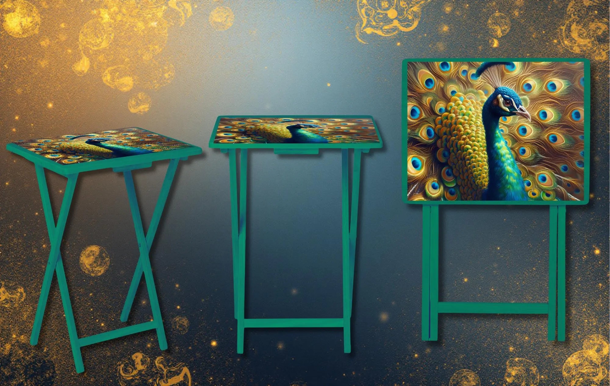 Peacock Foldable Wooden TV Tray or Bed tray/lap Desk. Make snack time fabulous with peacock‑level confidence, 2 Sizes and Multiple Images Available.