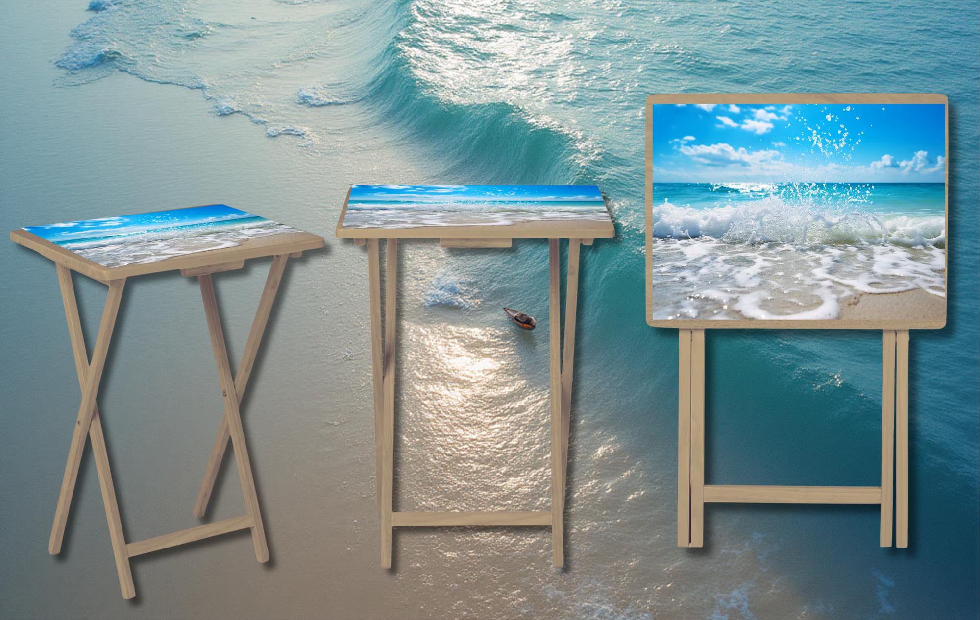 Beach Foldable Wooden TV Tray or Bed tray/lap Desk, 2 Sizes and Multiple Images Available.