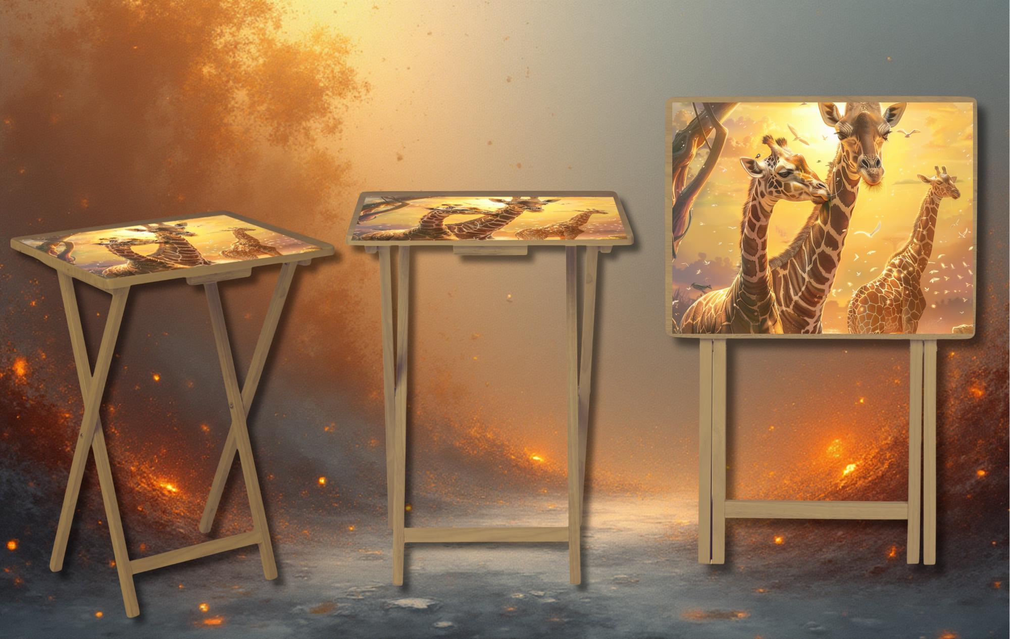 Snack time just got a little taller, Giraffe Foldable Wooden TV Tray or Bed tray/lap Desk, 2 Sizes and Multiple Images Available.