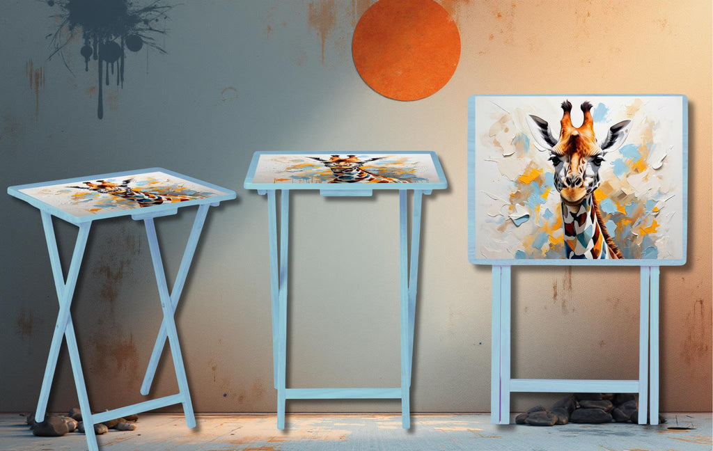Snack time just got a little taller, Giraffe Foldable Wooden TV Tray or Bed tray/lap Desk, 2 Sizes and Multiple Images Available.