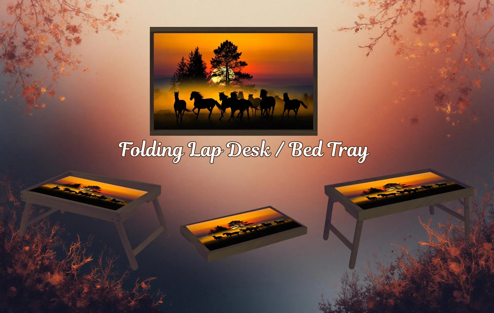 Horse Foldable Wooden TV Tray or Bed tray/lap Desk, 2 Sizes and Multiple Images Available