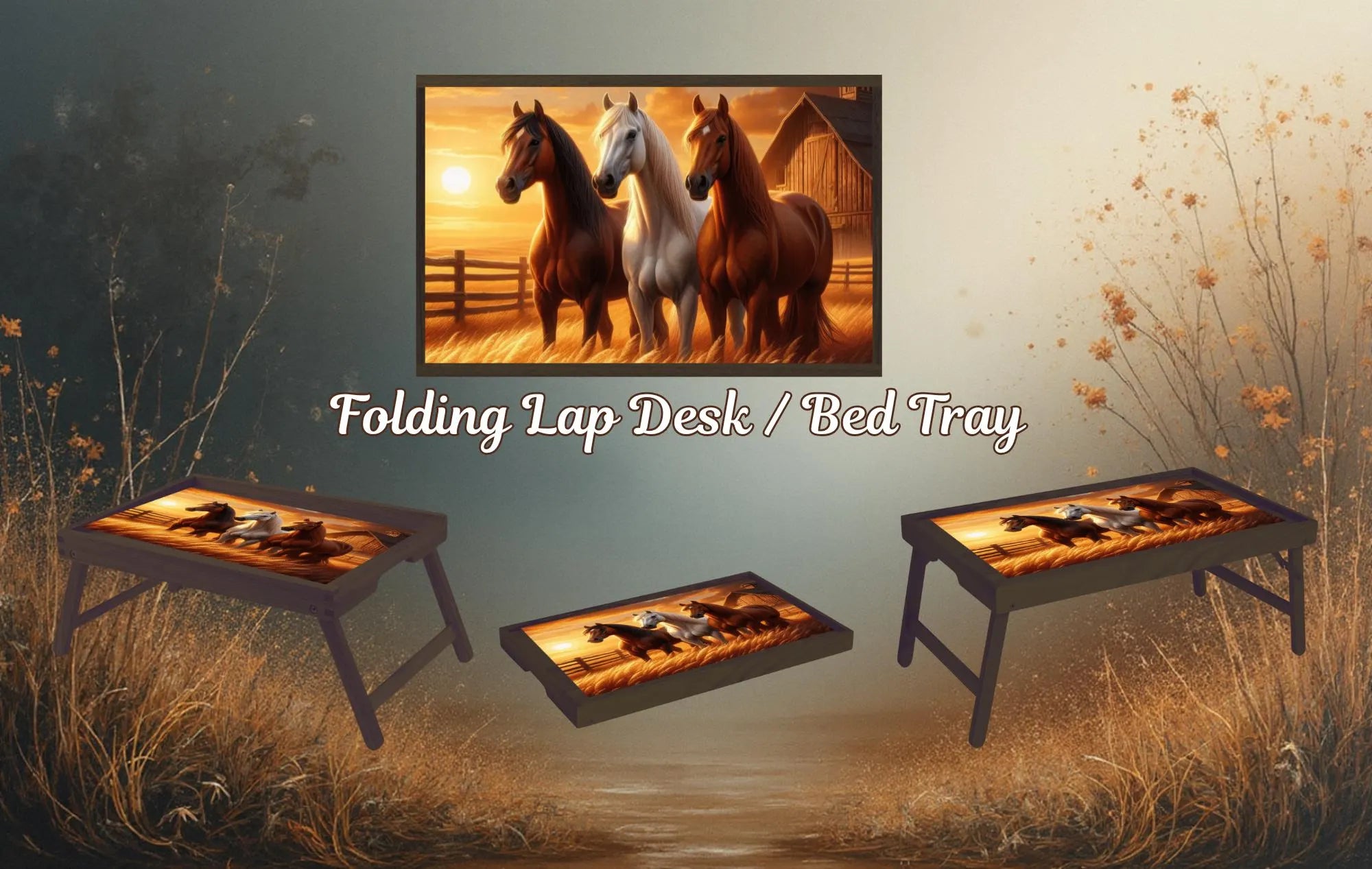 Horse Foldable Wooden TV Tray or Bed tray/lap Desk, 2 Sizes and Multiple Images Available