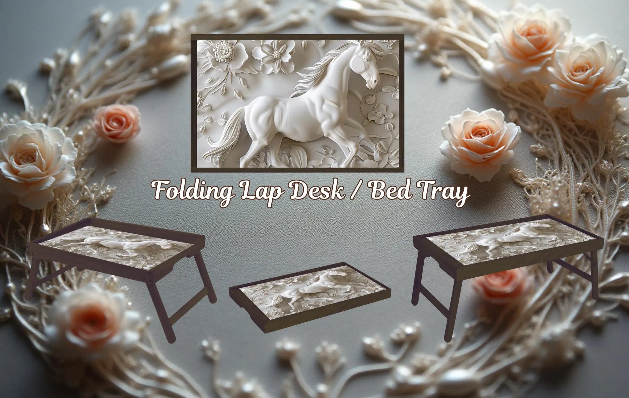 Horse Foldable Wooden TV Tray or Bed tray/lap Desk, 2 Sizes and Multiple Images Available