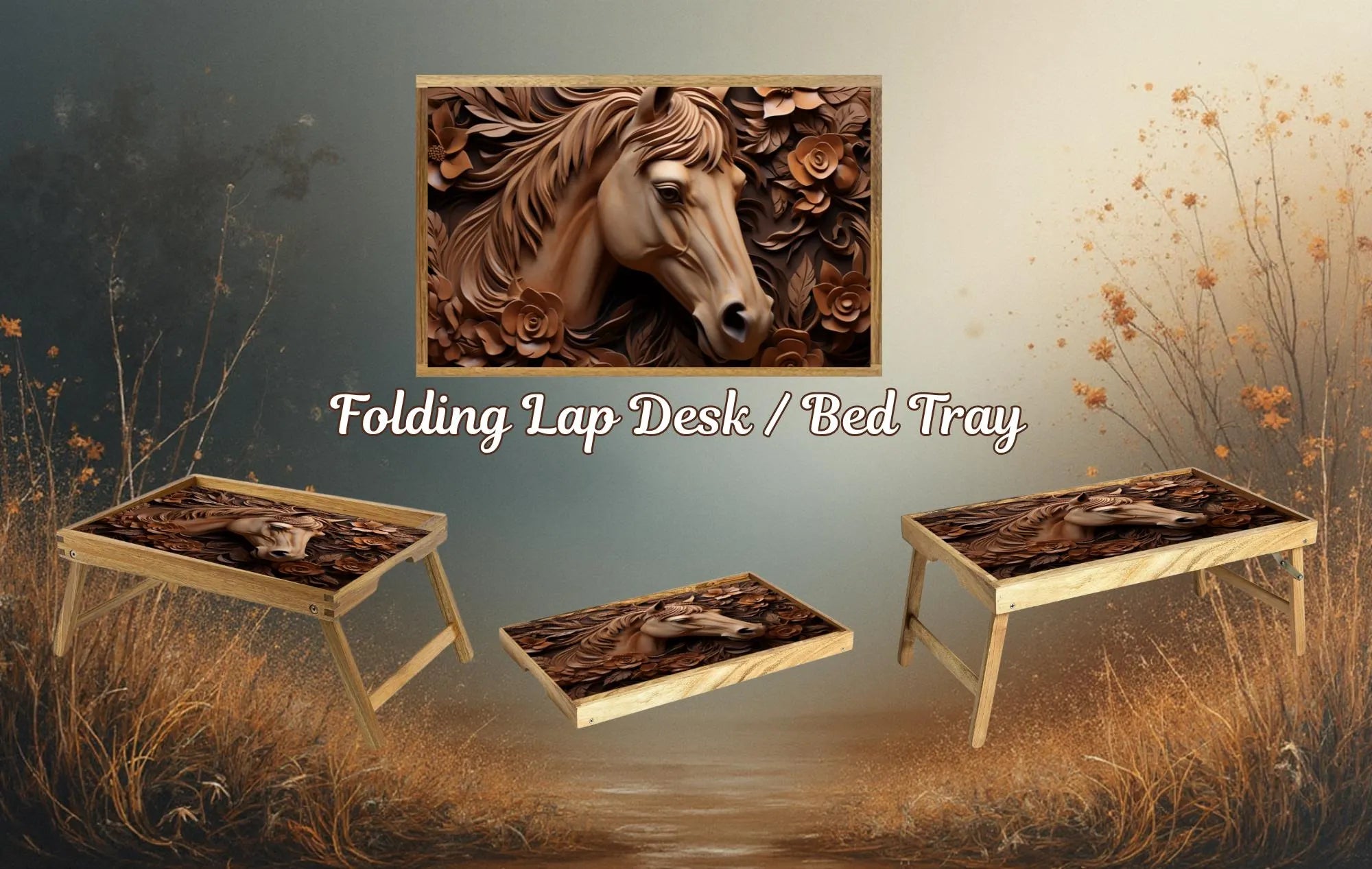 Horse Foldable Wooden TV Tray or Bed tray/lap Desk, 2 Sizes and Multiple Images Available