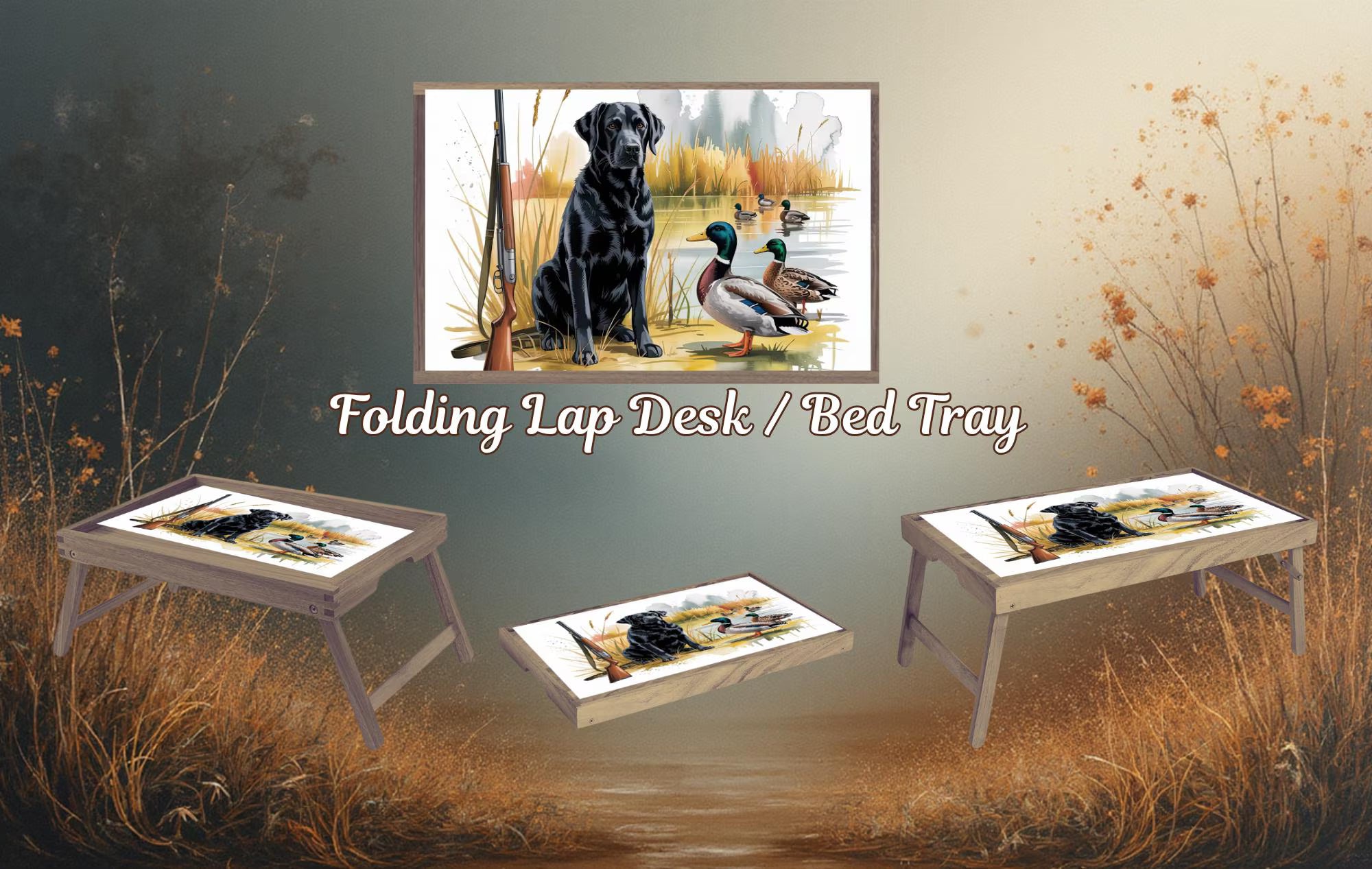 Wildlife, Hunting/ Fishing Foldable Wooden TV Tray or Bed tray/lap Desk, 2 Sizes and Multiple Images Available.