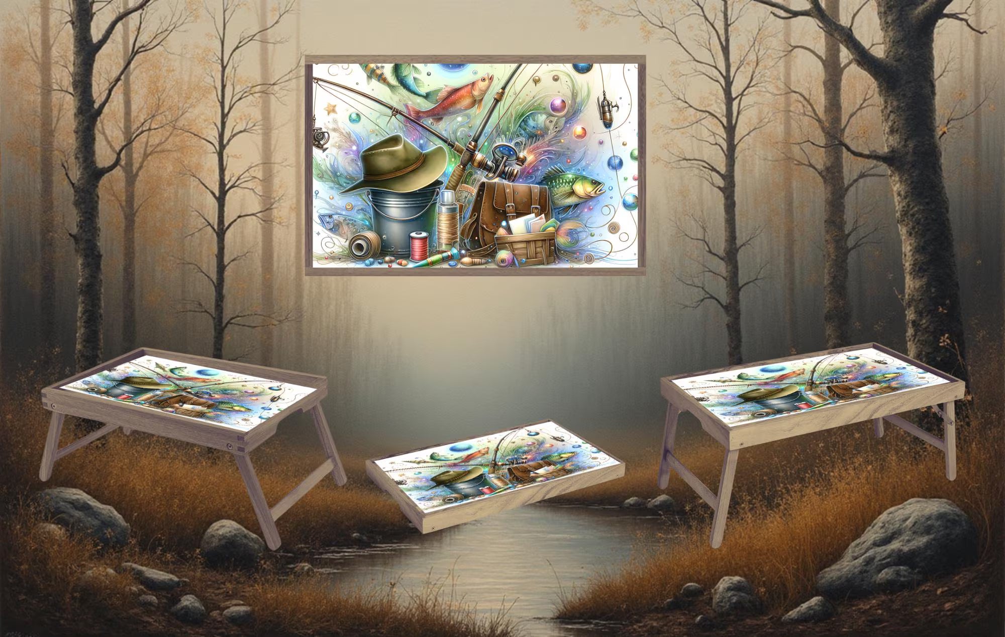Wildlife, Hunting/ Fishing Foldable Wooden TV Tray or Bed tray/lap Desk, 2 Sizes and Multiple Images Available.
