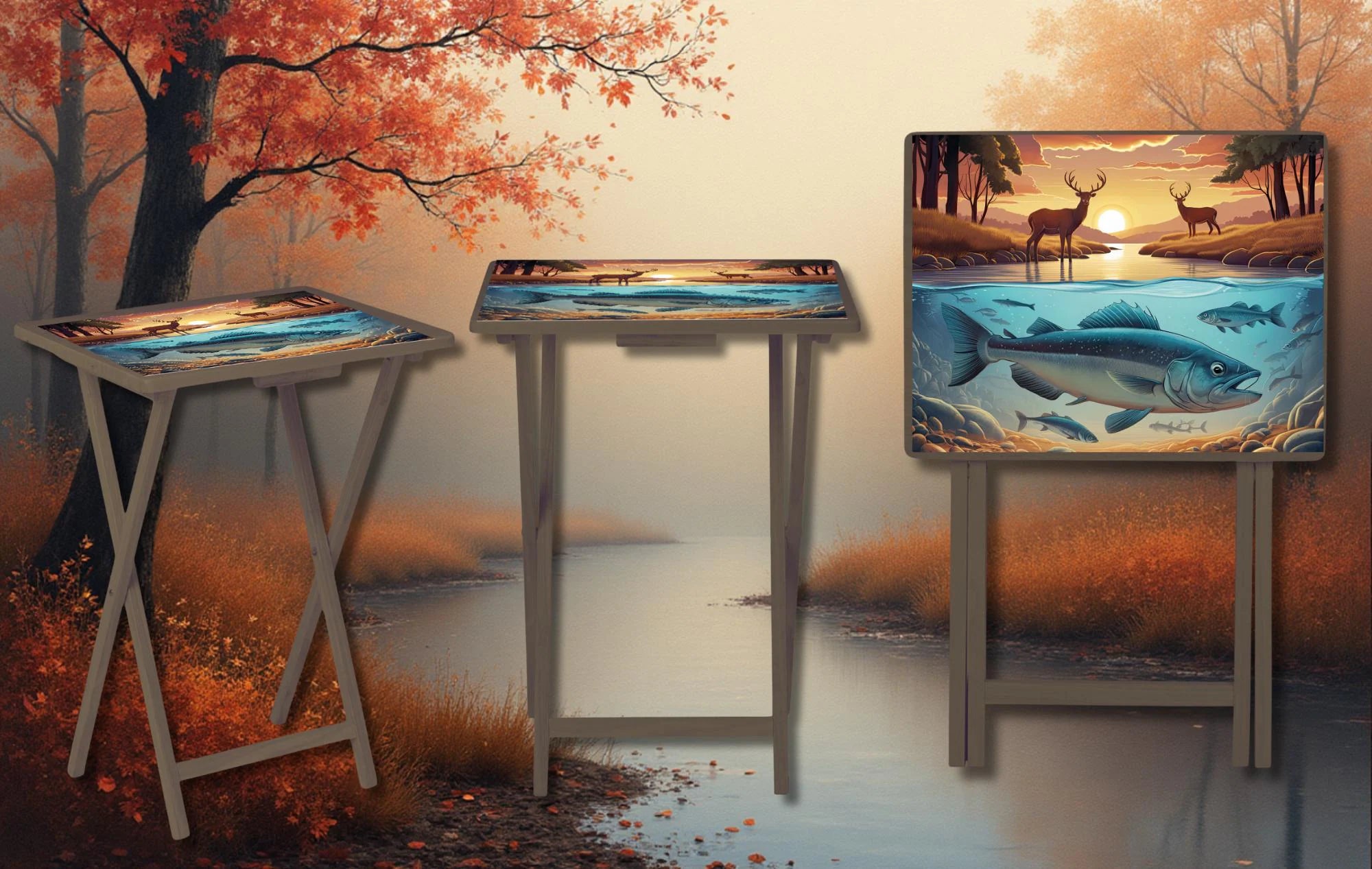 Wildlife, Hunting/ Fishing Foldable Wooden TV Tray or Bed tray/lap Desk, 2 Sizes and Multiple Images Available.