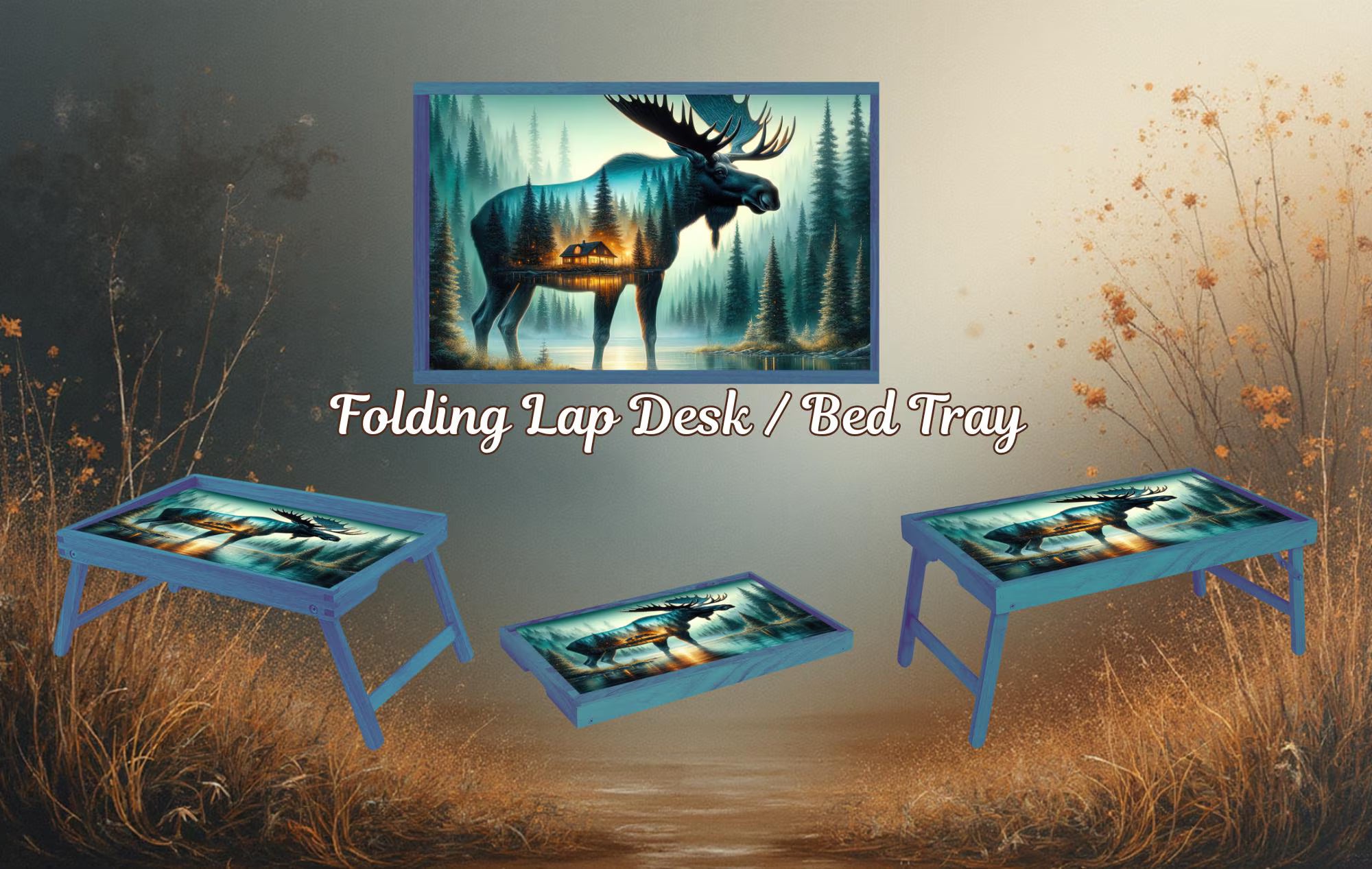 Wildlife, Hunting/ Fishing Foldable Wooden TV Tray or Bed tray/lap Desk, 2 Sizes and Multiple Images Available.