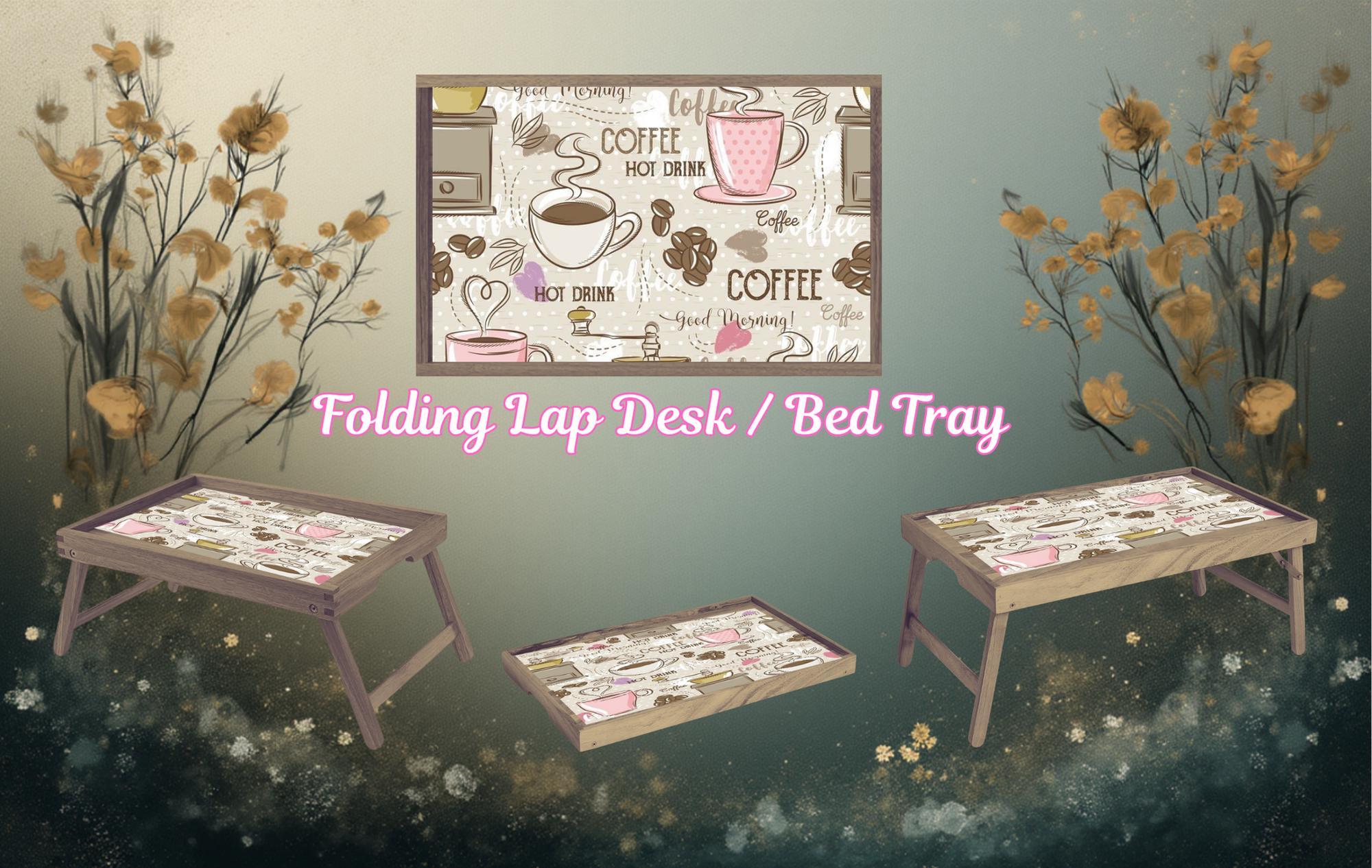 Coffee Foldable Wooden TV Tray or Bed tray/lap Desk. Your perfect tray for coffee‑and‑chill mornings, 2 Sizes and Multiple Images Available.
