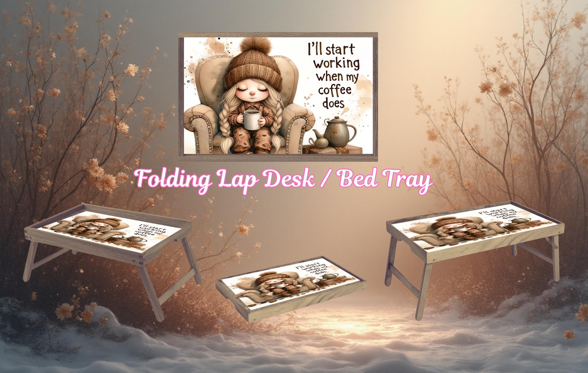 Coffee Foldable Wooden TV Tray or Bed tray/lap Desk. Your perfect tray for coffee‑and‑chill mornings, 2 Sizes and Multiple Images Available.