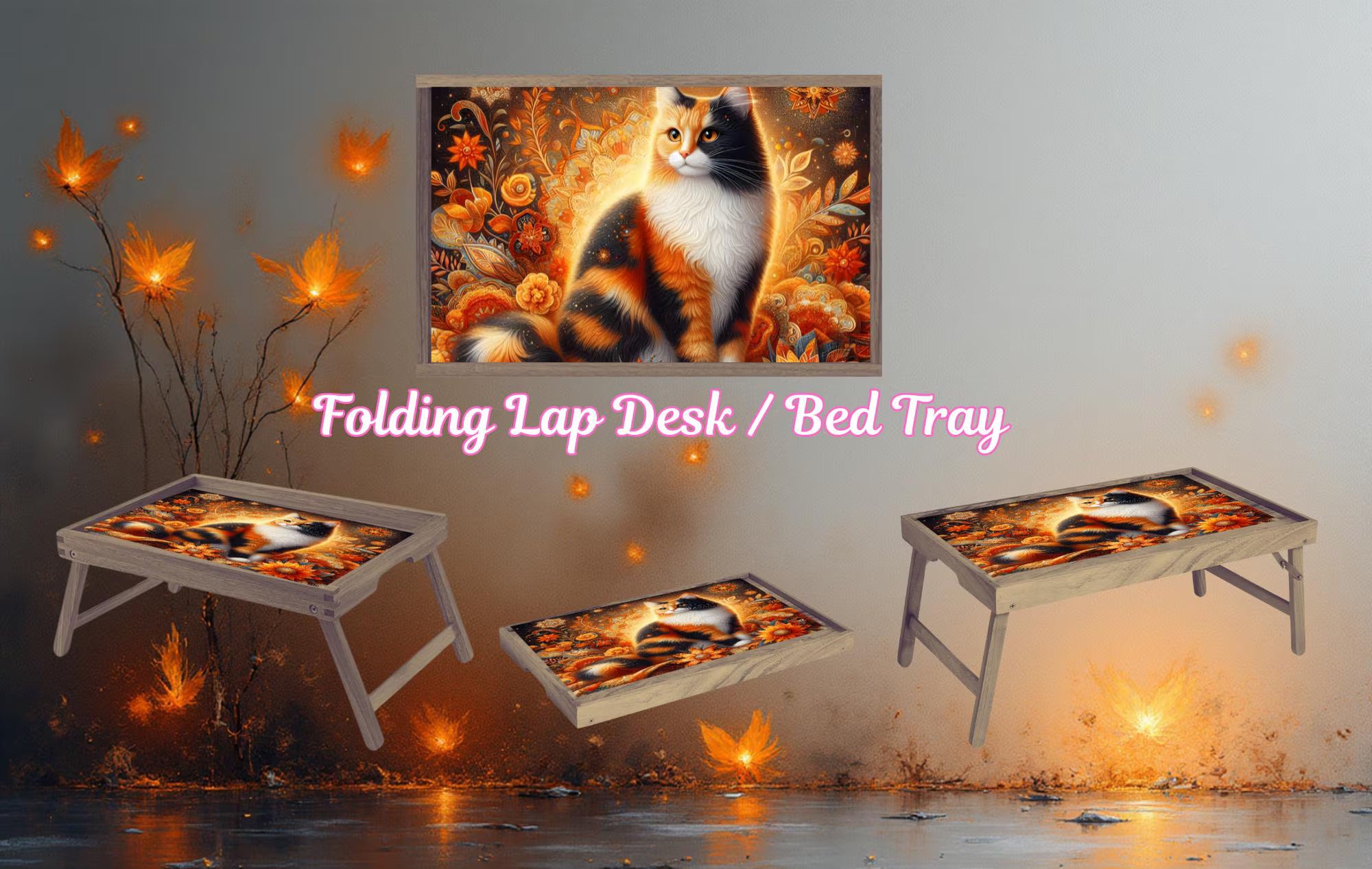 Cats/ Cat Mom, Family Foldable Wooden TV Tray or Bed tray/lap Desk. Cozy comfort with a dash of cattitude , 2 Sizes and Multiple Images Available.