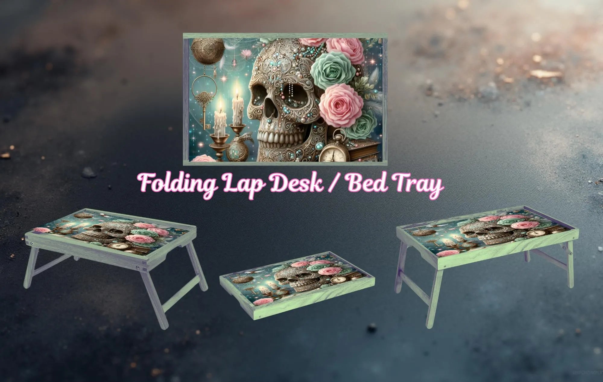 Skulls Foldable Wooden TV Tray or Bed tray/lap Desk, 2 Sizes and Multiple Images Available.