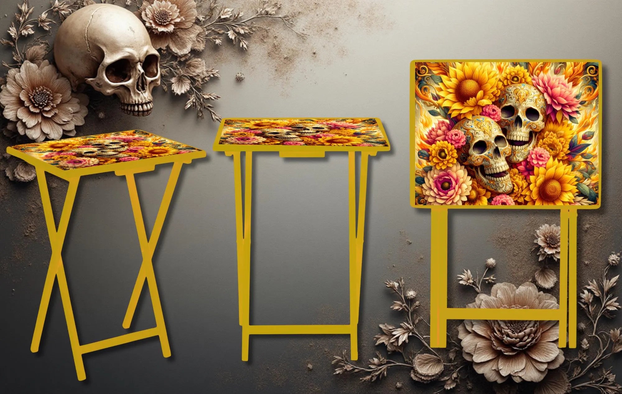 Skulls Foldable Wooden TV Tray or Bed tray/lap Desk, 2 Sizes and Multiple Images Available.