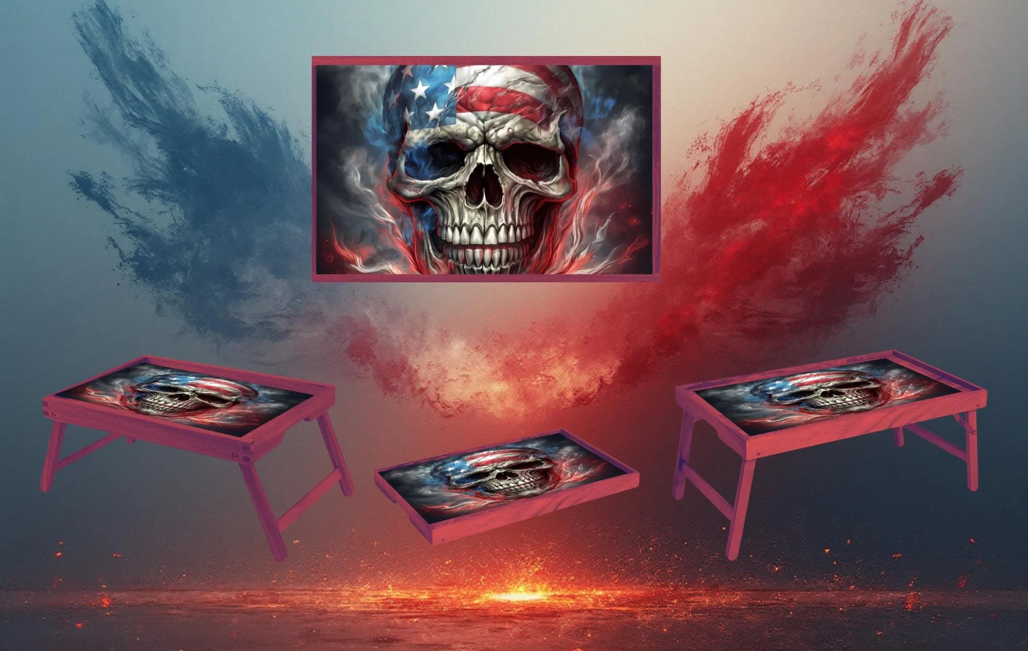 Skulls Foldable Wooden TV Tray or Bed tray/lap Desk, 2 Sizes and Multiple Images Available.