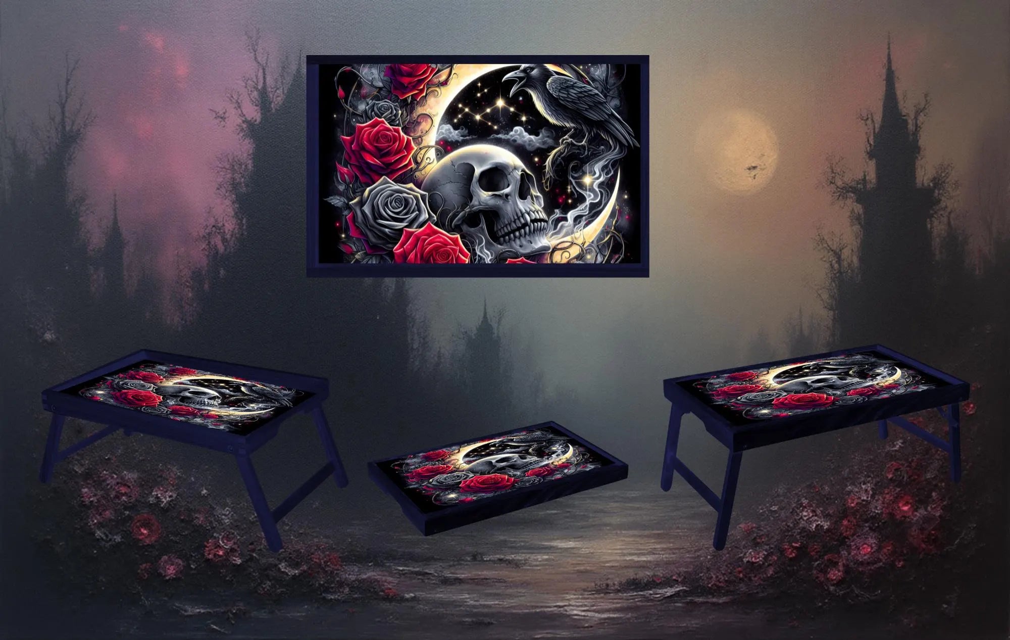 Skulls Foldable Wooden TV Tray or Bed tray/lap Desk, 2 Sizes and Multiple Images Available.