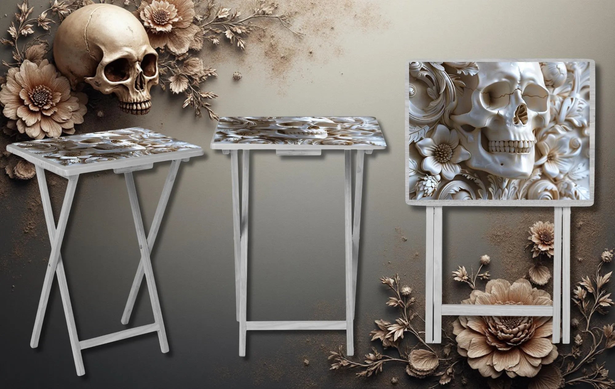 Skulls Foldable Wooden TV Tray or Bed tray/lap Desk, 2 Sizes and Multiple Images Available.