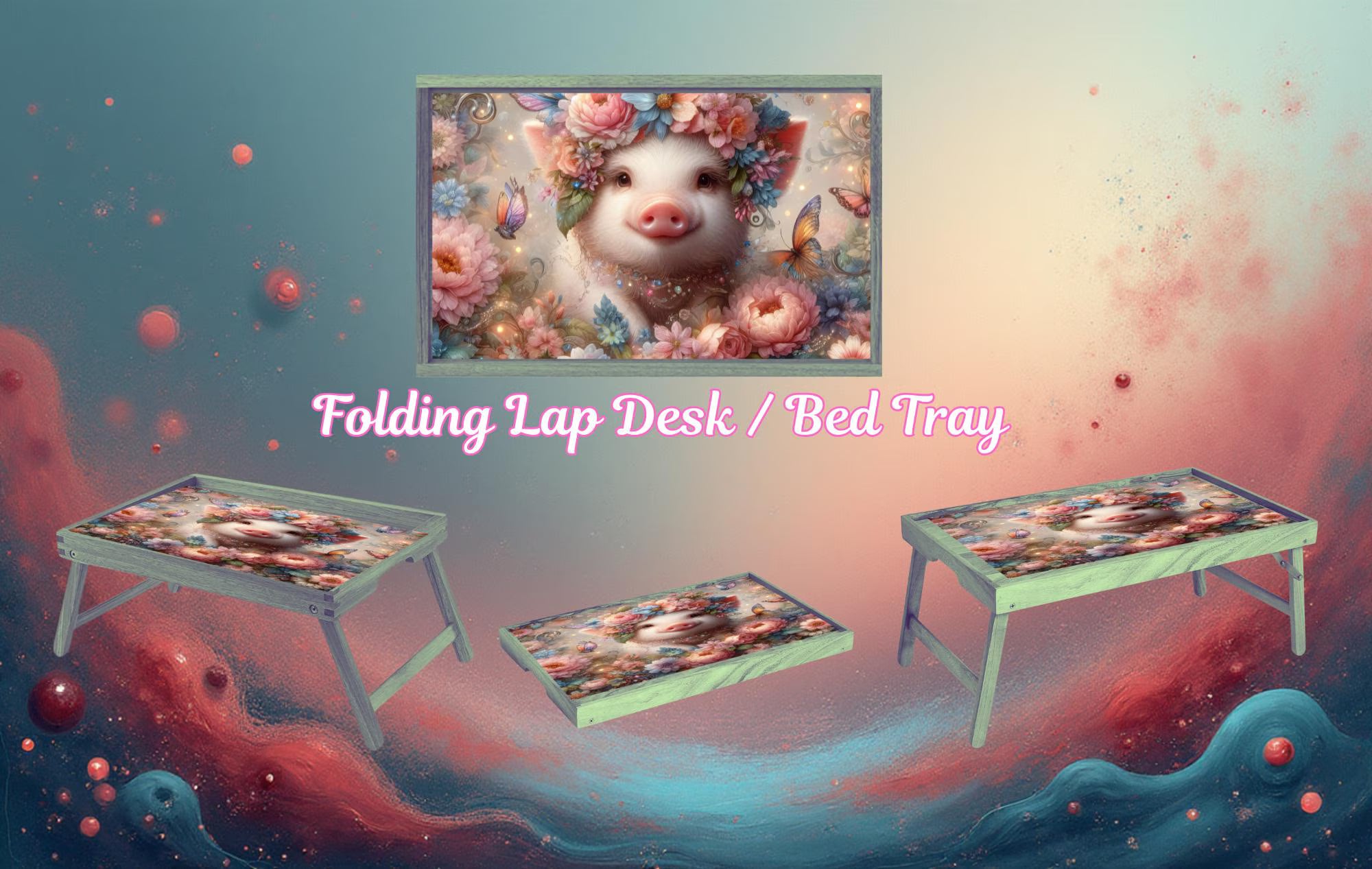 Pigs Foldable Wooden TV Tray or Bed tray/lap Desk, 2 Sizes and Multiple Images Available.