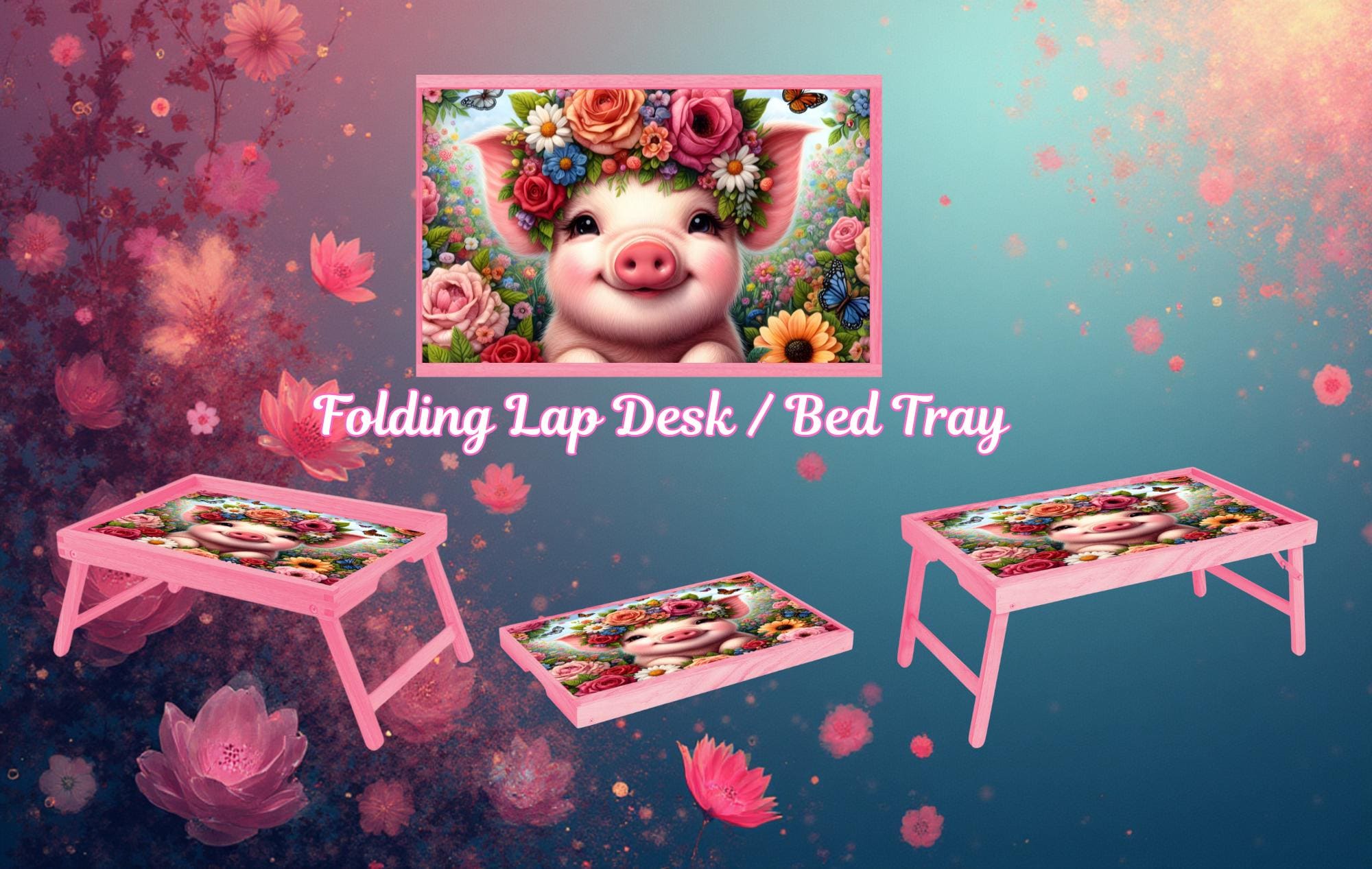 Pigs Foldable Wooden TV Tray or Bed tray/lap Desk, 2 Sizes and Multiple Images Available.