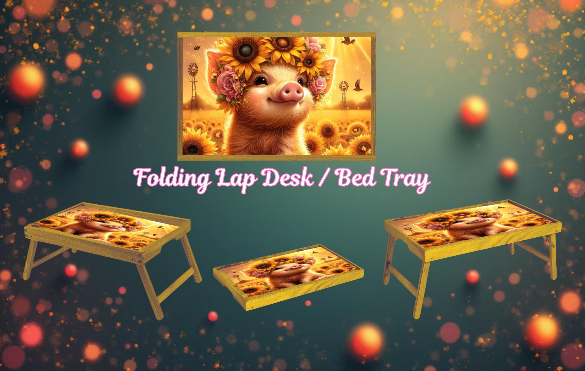 Pigs Foldable Wooden TV Tray or Bed tray/lap Desk, 2 Sizes and Multiple Images Available.