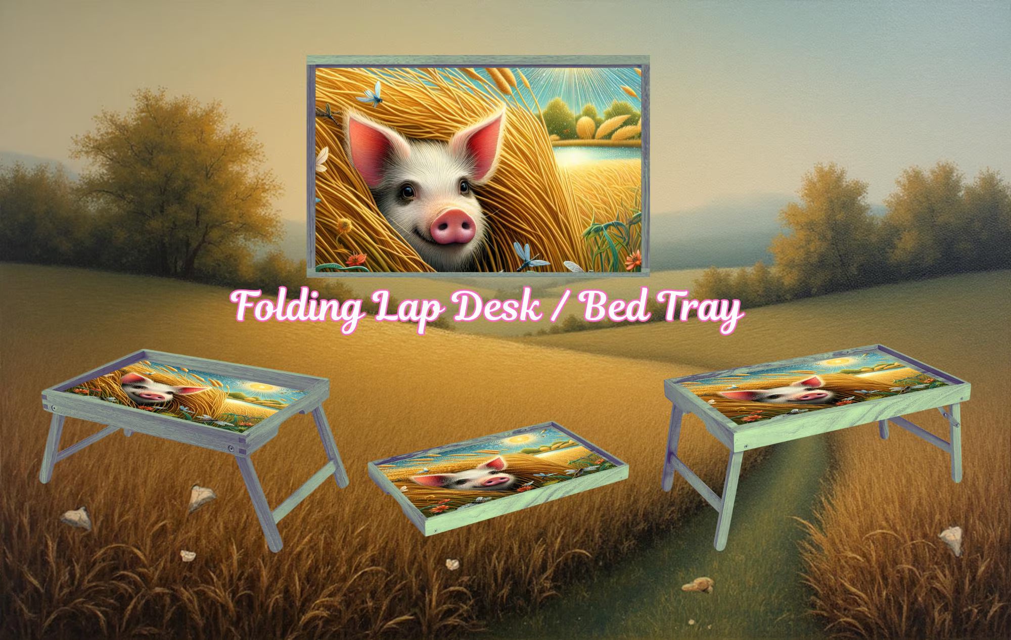 Pigs Foldable Wooden TV Tray or Bed tray/lap Desk, 2 Sizes and Multiple Images Available.