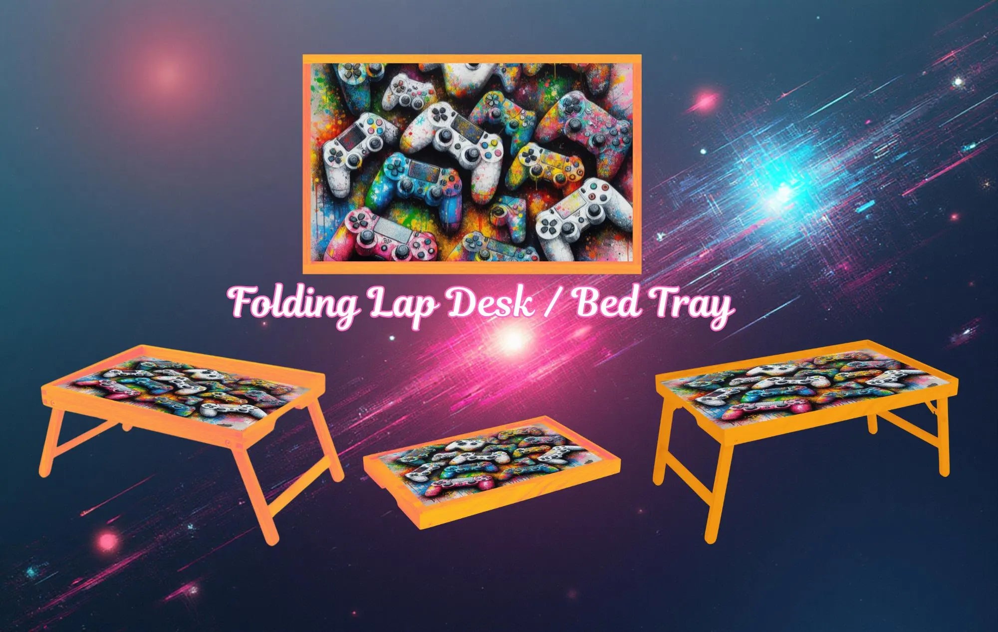 Gamer Foldable Wooden TV Tray or Bed tray/lap Desk, 2 Sizes and Multiple Images Available.